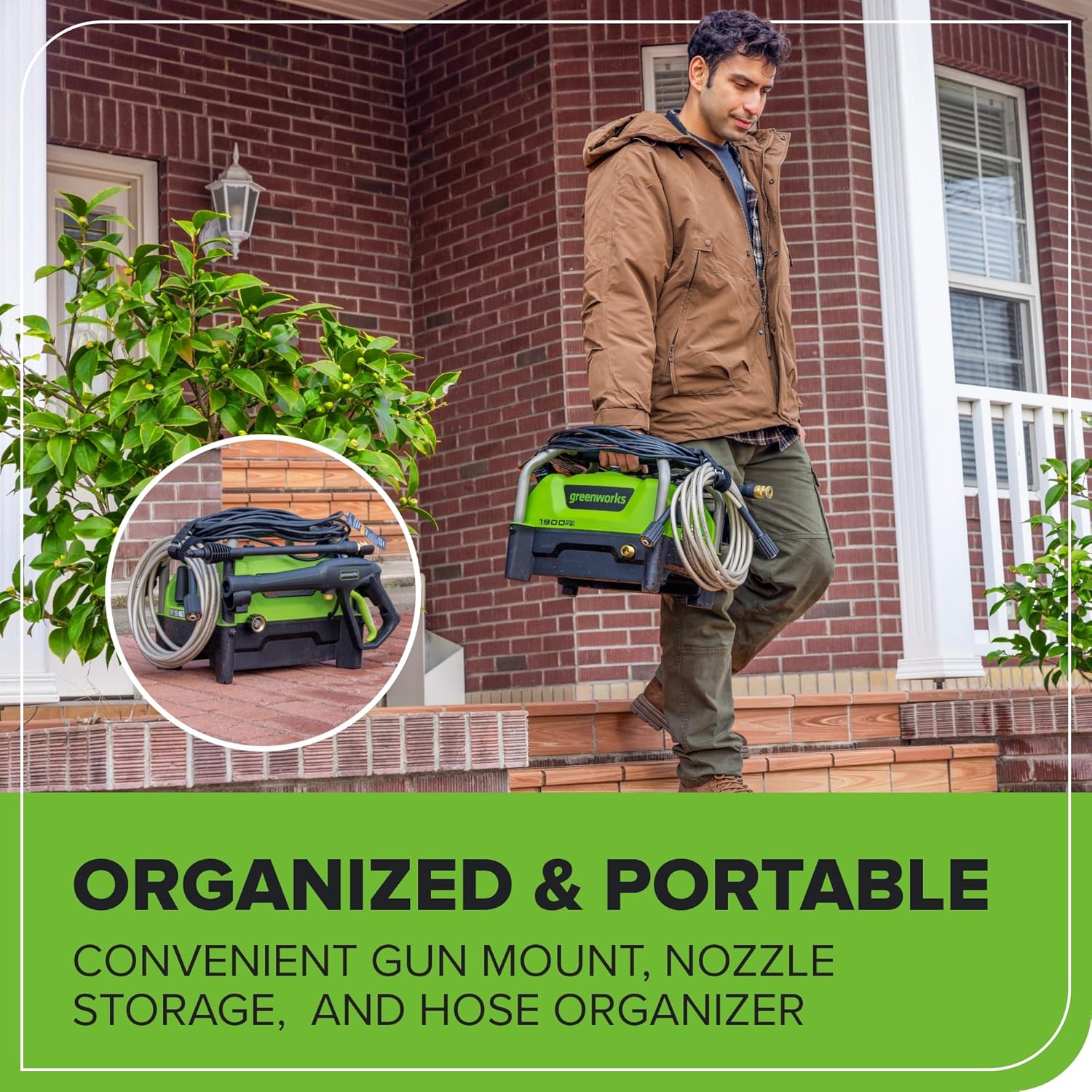 Greenworks 2000 PSI Electric Pressure Washer 13 Amp with Wheels 20 FT Hose 35 FT Cord