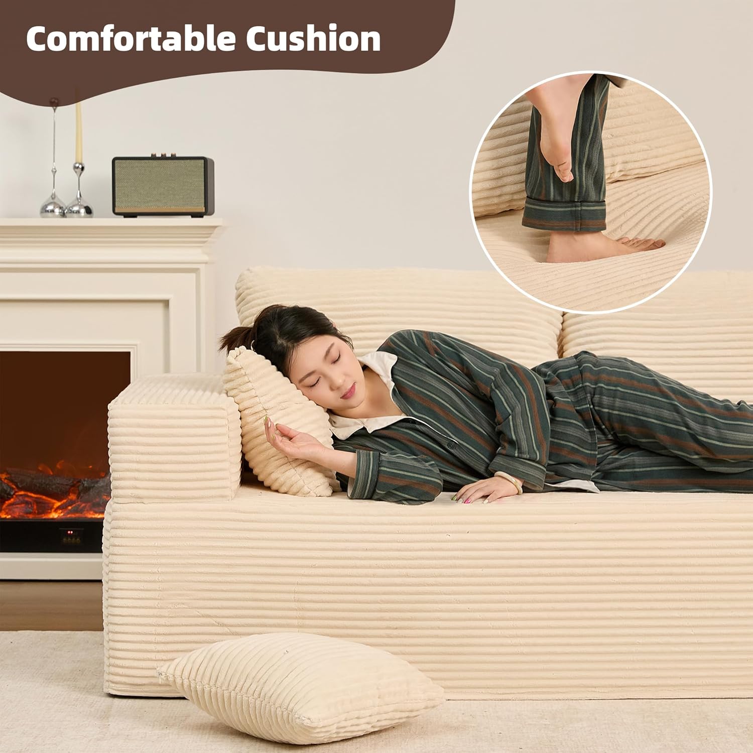 Afuson Boneless Sectional Sofa L Shape Deep Seat Cloud Couch Living Room