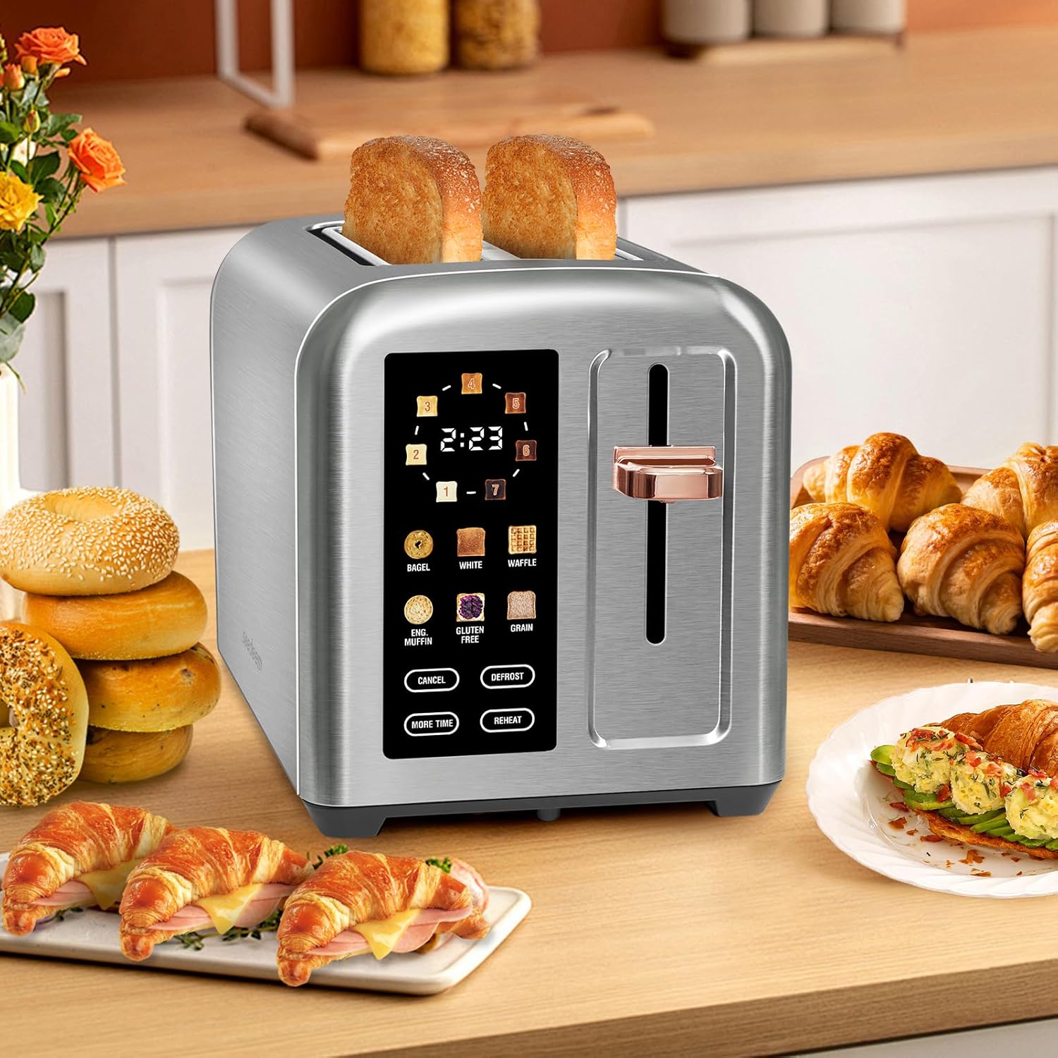 SEEDEEM 4 Slice Touch Screen Toaster LCD Display 7 Shade Settings Wide Slots 1800W