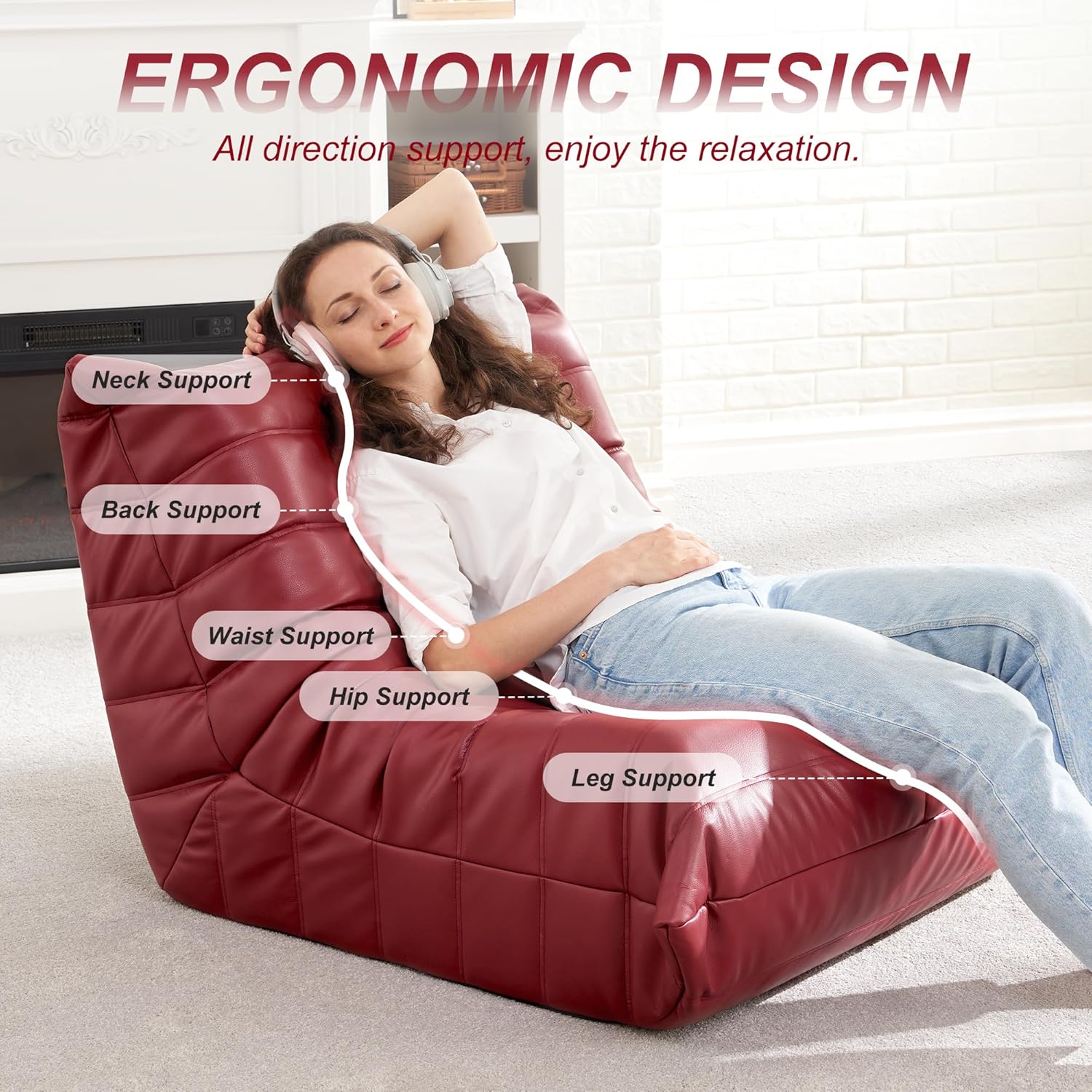 Hobestluk Giant Bean Bag Chair Memory Foam Faux Leather Floor Sofa for Adults