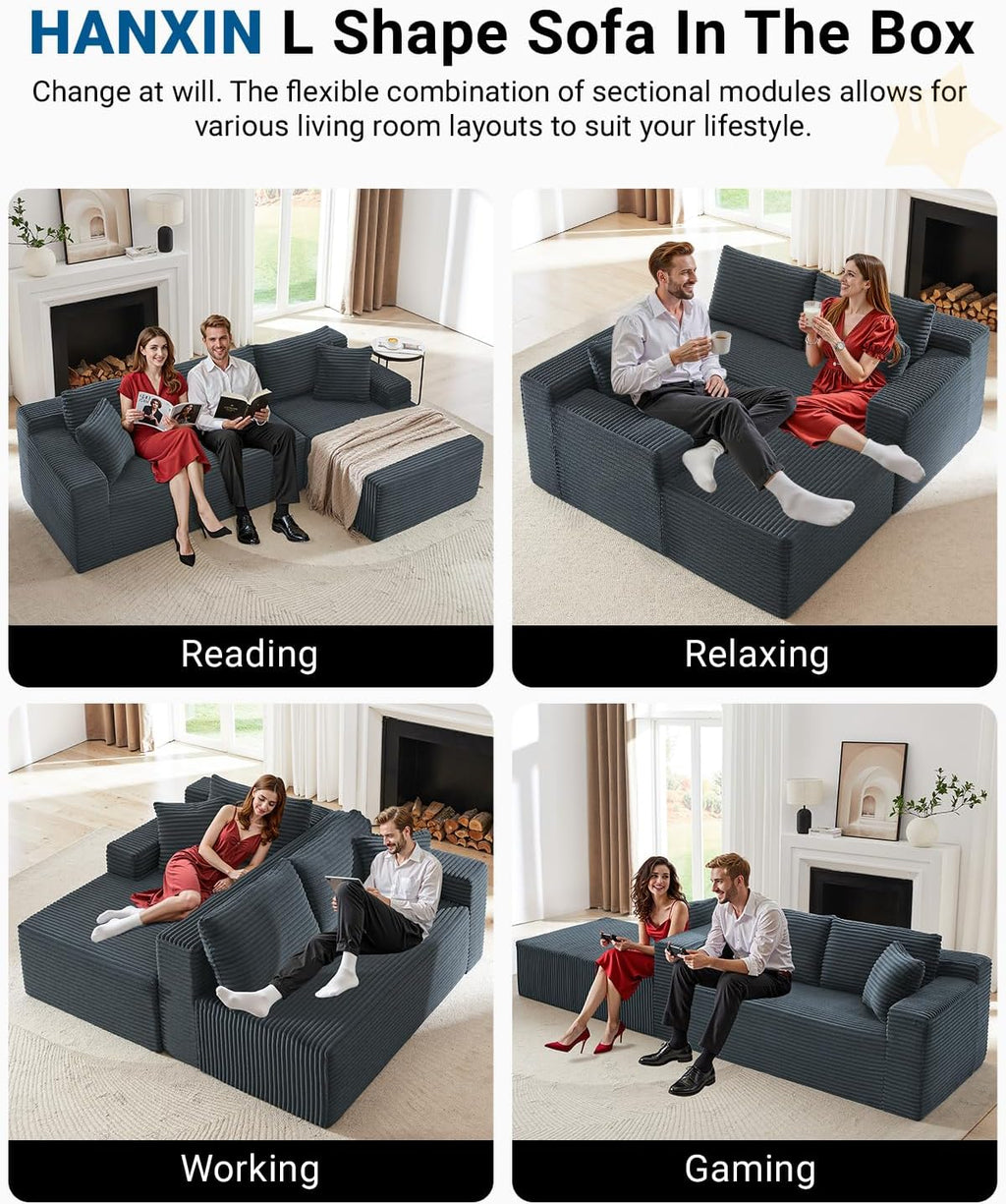 HANXIN Cloud Sectional Sofa L Shape Chaise Deep Seat Modular Living Room Couch