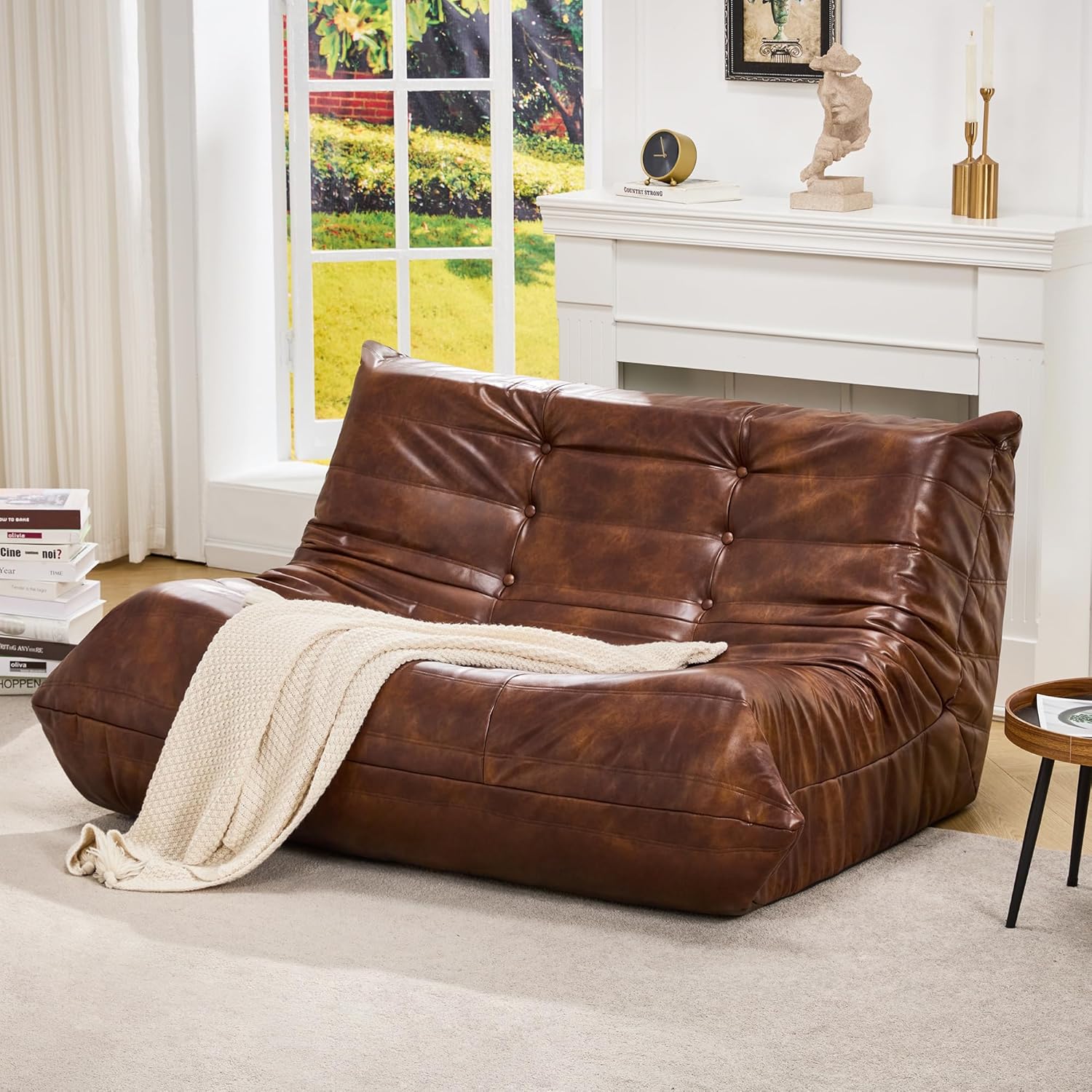 Hobestluk Giant Bean Bag Chair Memory Foam Faux Leather Floor Sofa for Adults