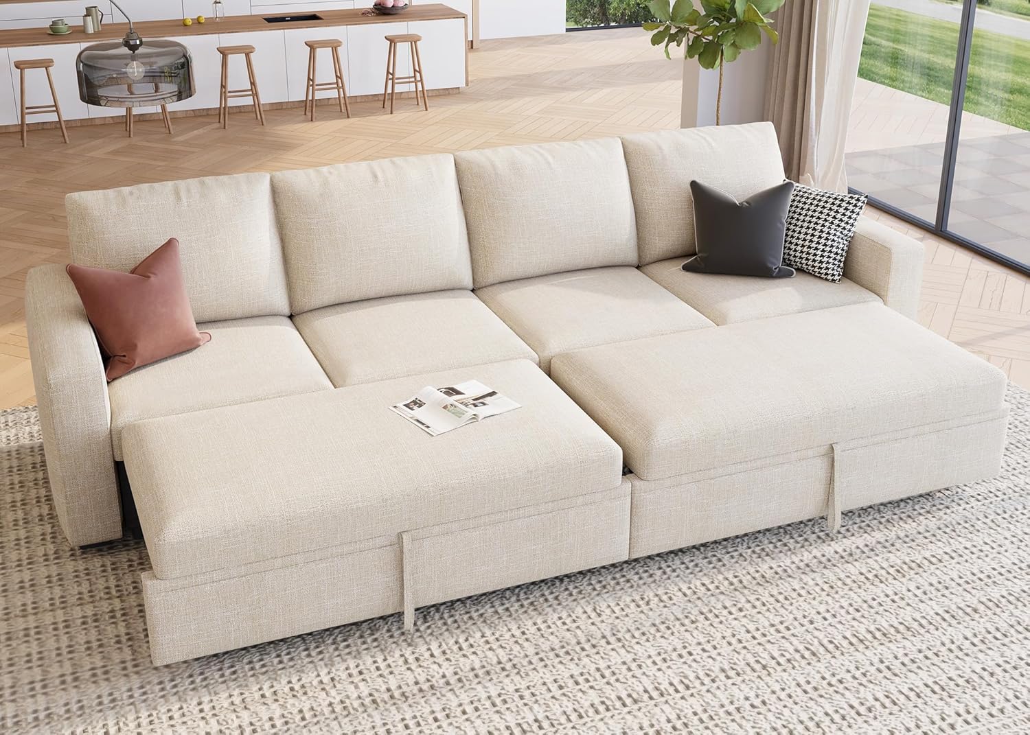 HONBAY Modular Sectional Sleeper Sofa L Shaped Couch with Pull Out Bed