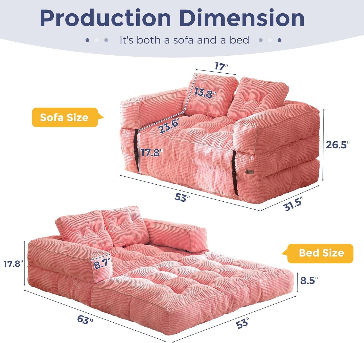 MAXYOYO L Shaped Folding Sofa Bed Convertible Sleeper with Pillow Armrest