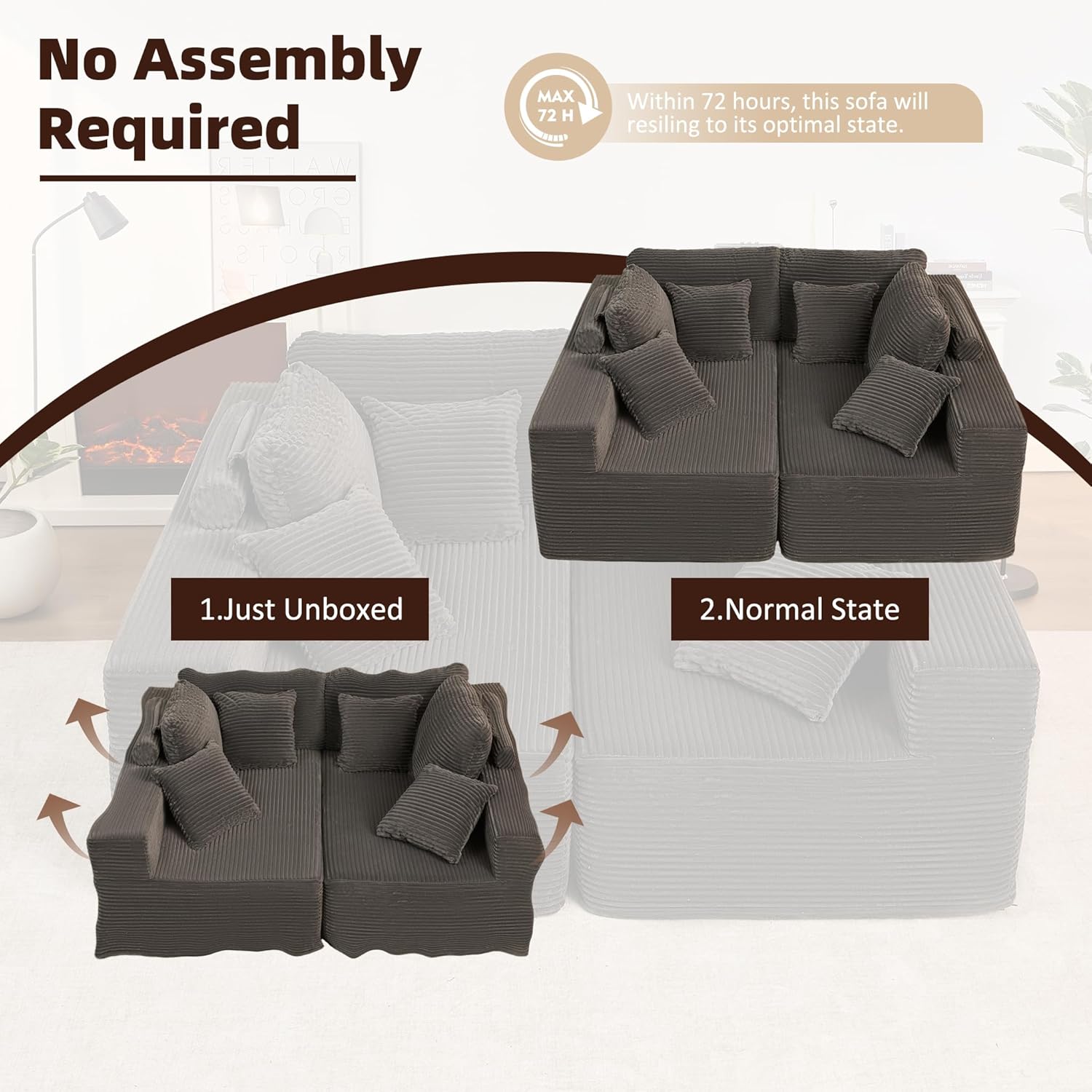 Afuson Boneless Sectional Sofa L Shape Deep Seat Cloud Couch Living Room