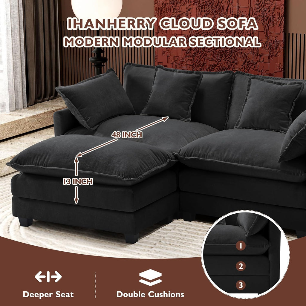 Ihanherry U Shaped Modular Sectional Sofa 5 Seat with 2 Ottomans Chenille