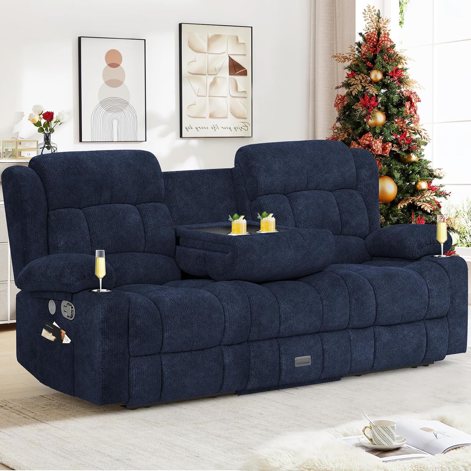 Dresegmt Loveseat Recliner Sofa 3 Seat Flip Backrest with Storage USB Cup Holders
