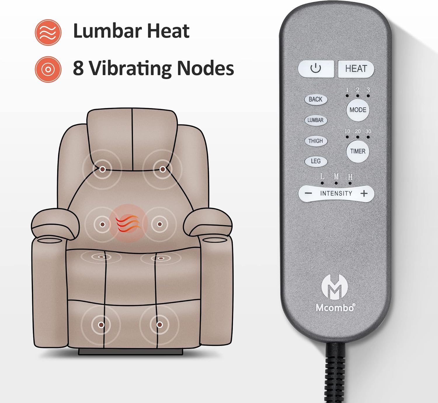 MCombo Power Lift Recliner Chair for Elderly with Heat Massage USB Cup Holders