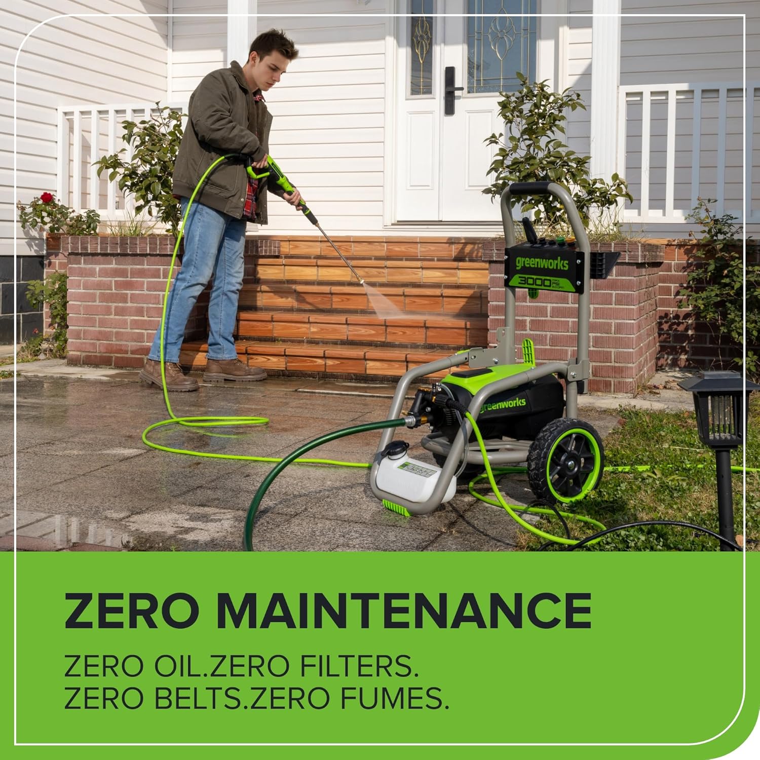 Greenworks 2000 PSI Electric Pressure Washer 13 Amp with Wheels 20 FT Hose 35 FT Cord