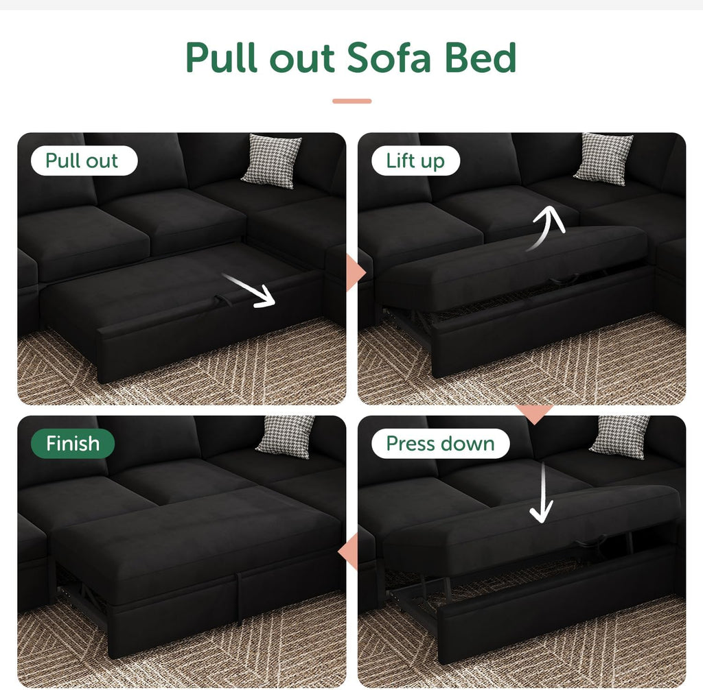 HONBAY Modular L Shaped Sectional Sleeper Sofa with Storage Pull Out Bed