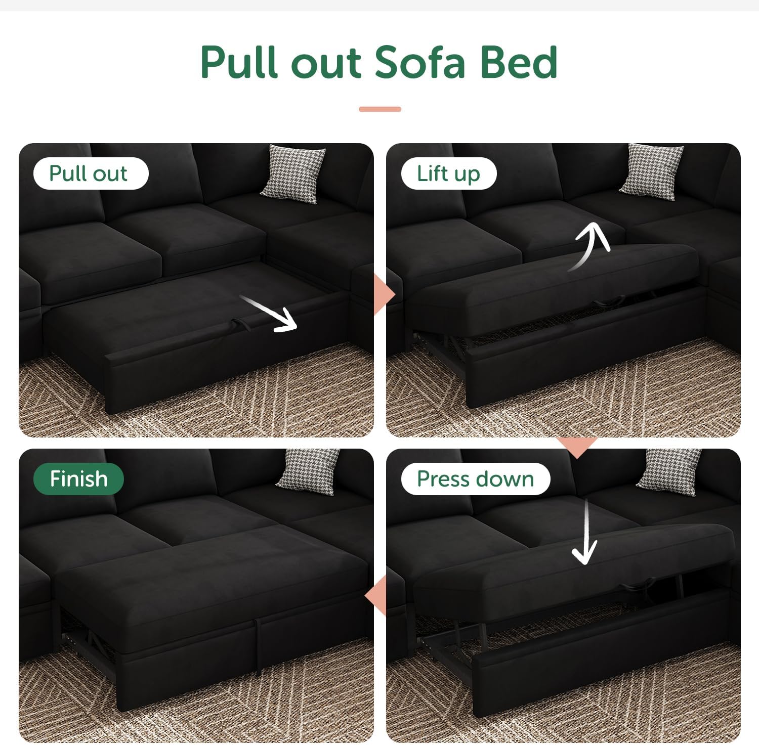 HONBAY Modular Sectional Sleeper Sofa L Shaped Couch with Pull Out Bed