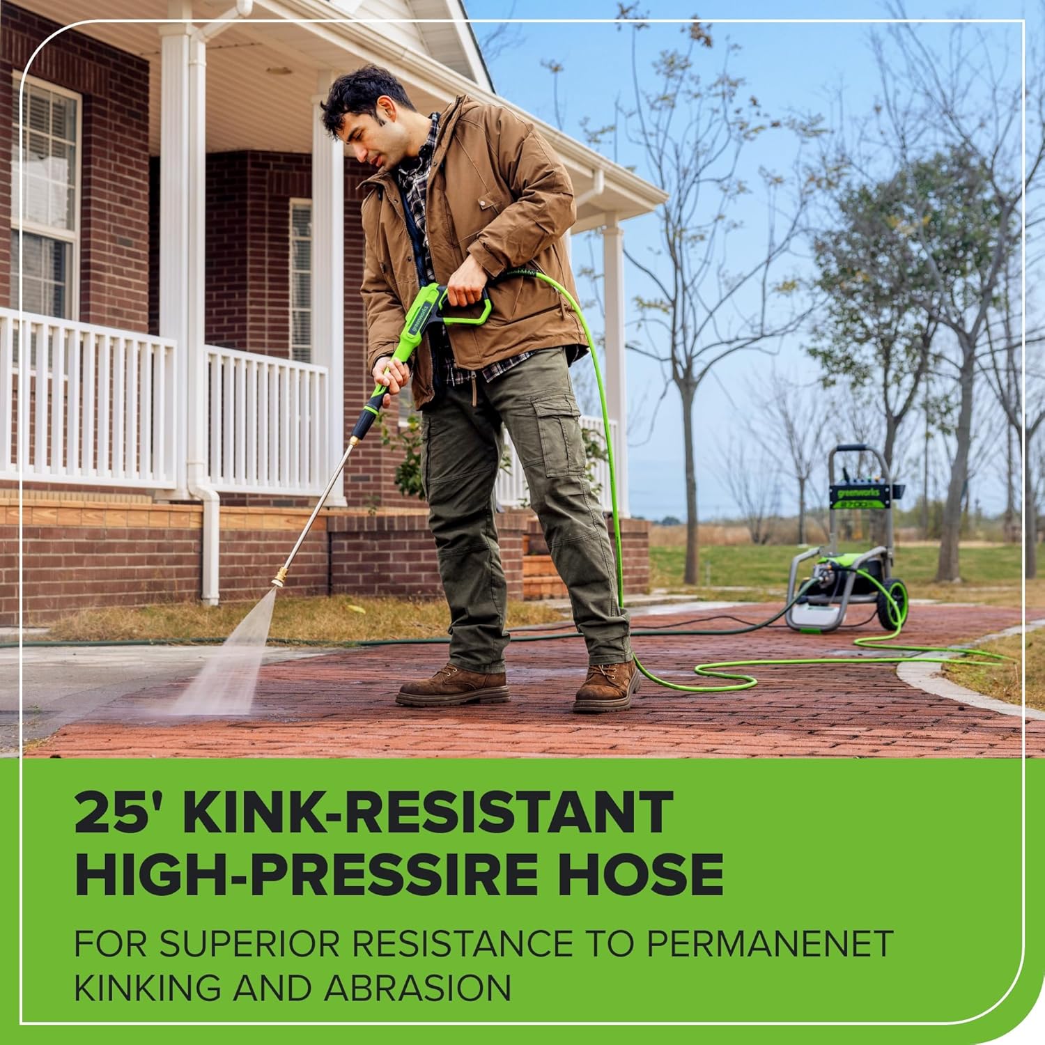 Greenworks 2000 PSI Electric Pressure Washer 13 Amp with Wheels 20 FT Hose 35 FT Cord