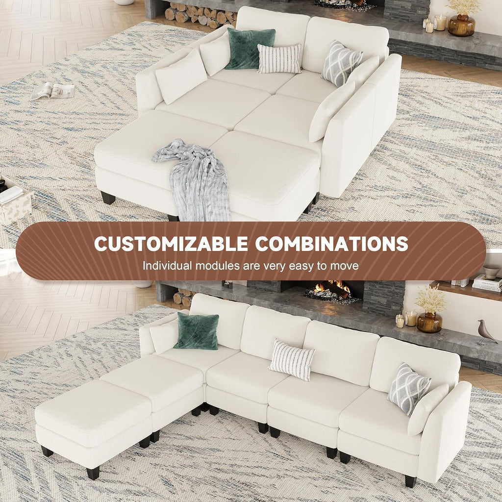 Huatean Home Modular Sectional Sofa U Shaped Couch 6 Seat Convertible High Density Foam