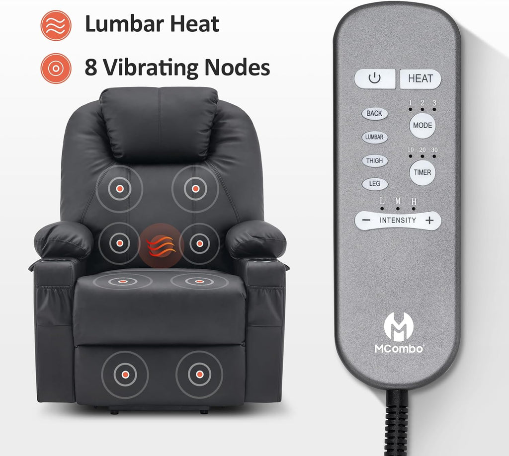 MCombo Electric Power Lift Recliner Massage Heat Chair for Elderly 3 Positions 2 Pockets USB