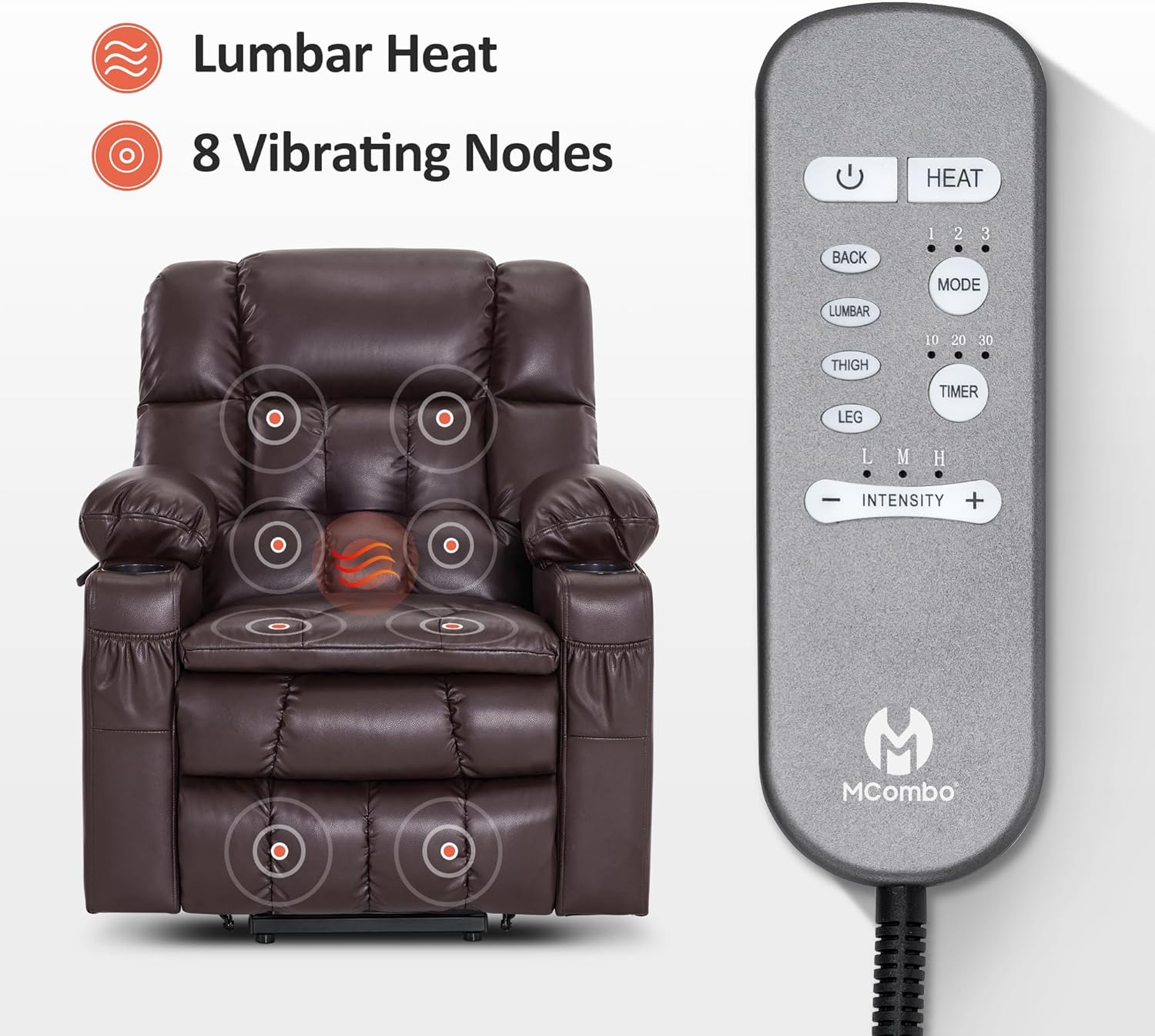 MCombo Dual Motor Power Lift Recliner Chair for Elderly with Heat Massage USB