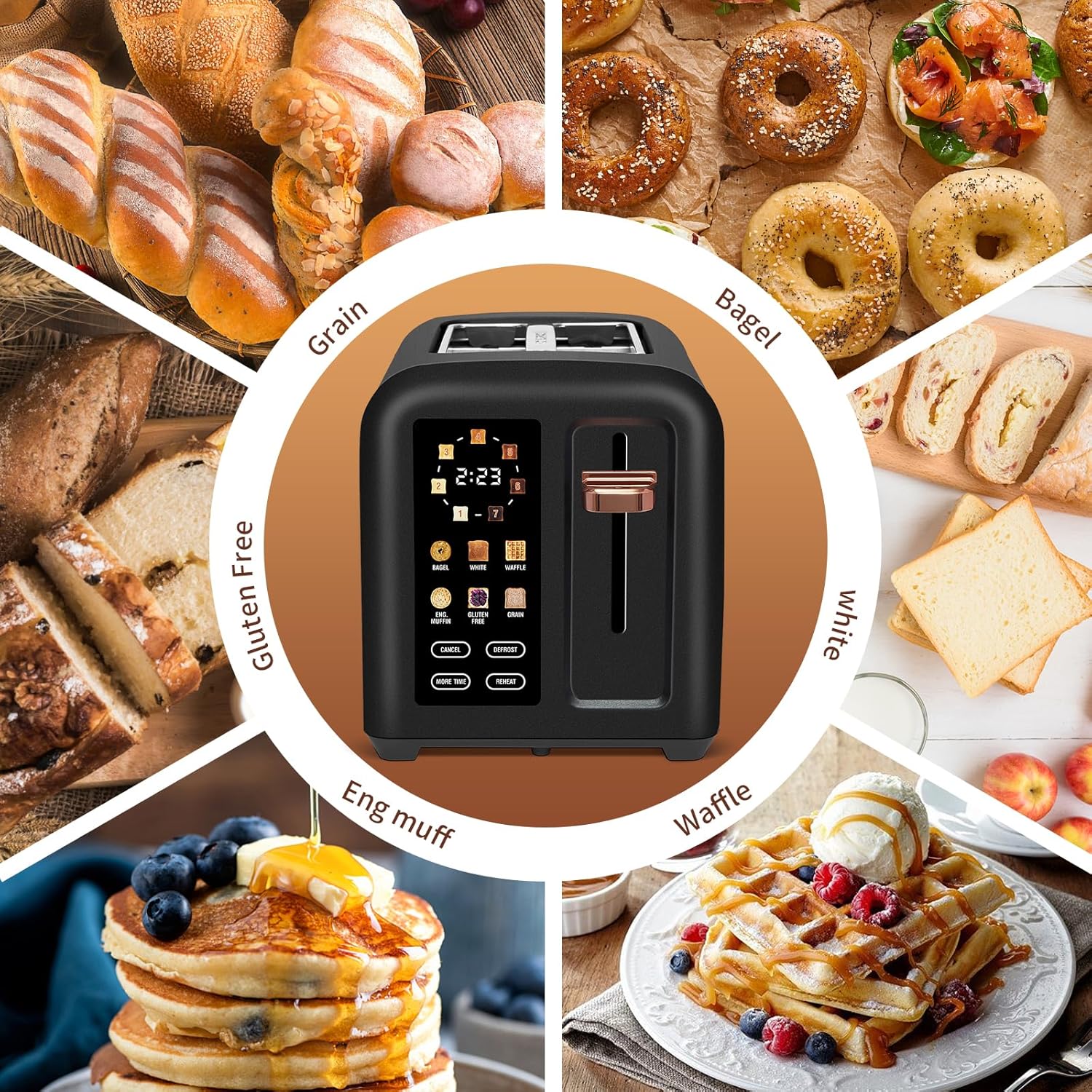 SEEDEEM 4 Slice Touch Screen Toaster LCD Display 7 Shade Settings Wide Slots 1800W