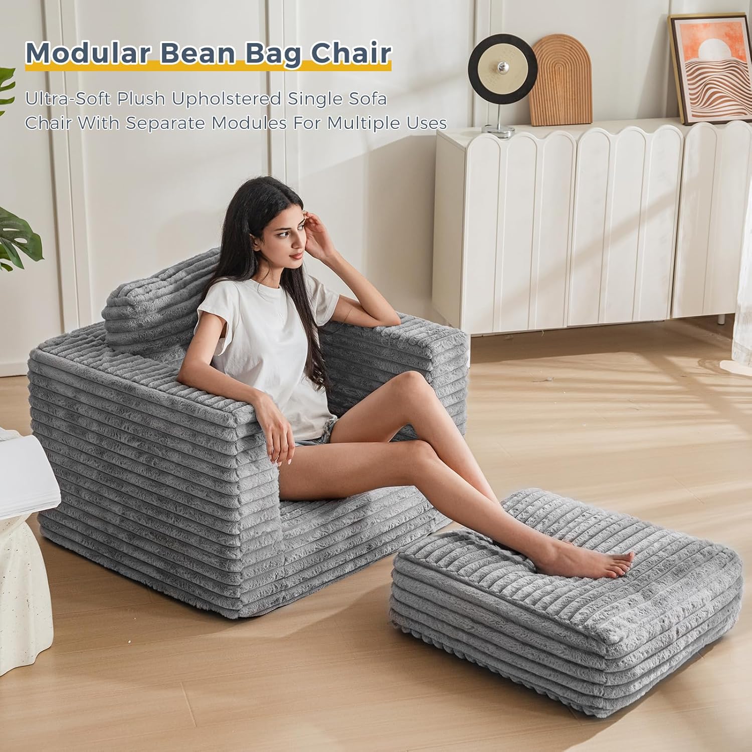 MAXYOYO Giant Bean Bag Chair for Adults with Pillows and Armrests