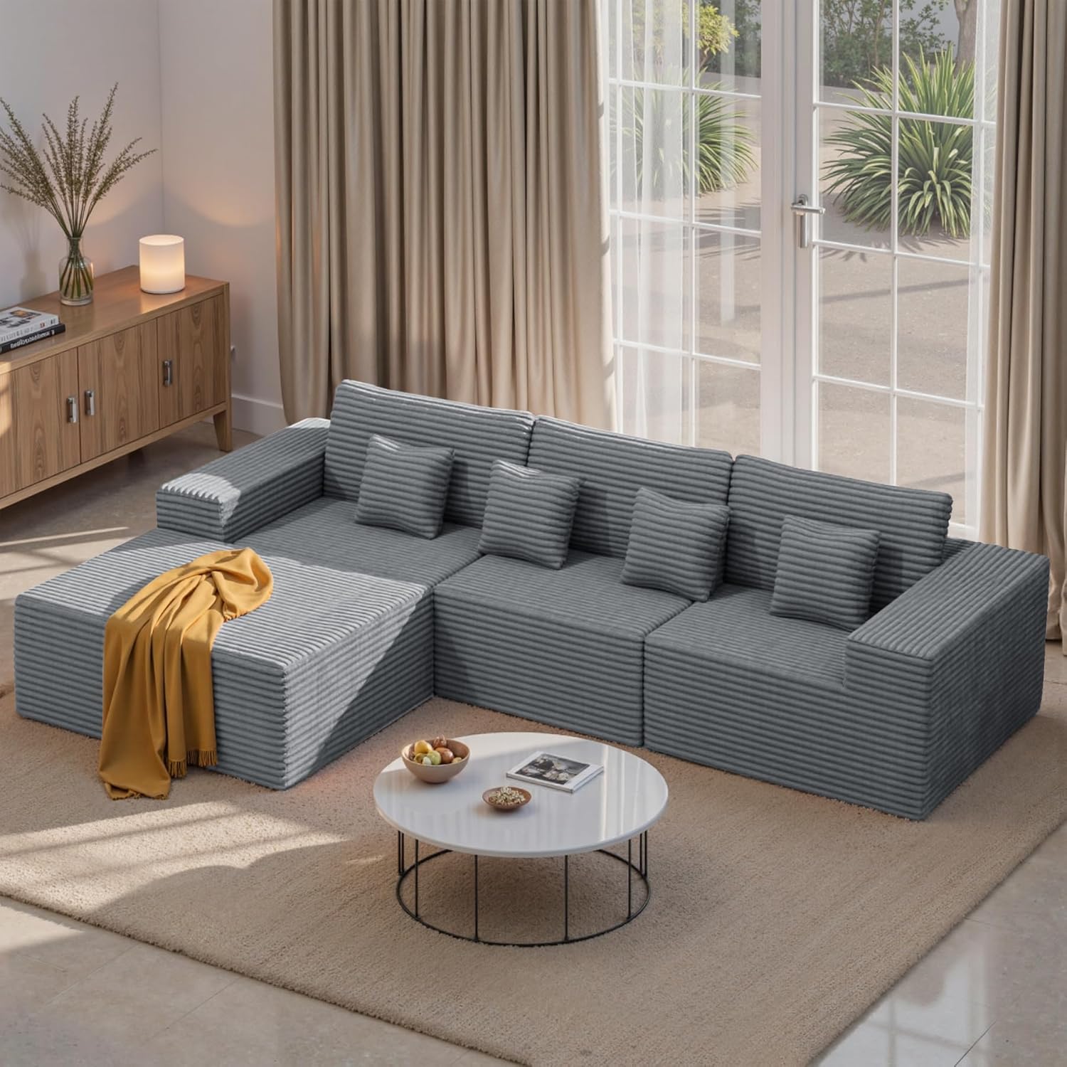 Luxanimarion Modular Sectional Sofa L Shape Deep Seat Cloud Couch Living Room