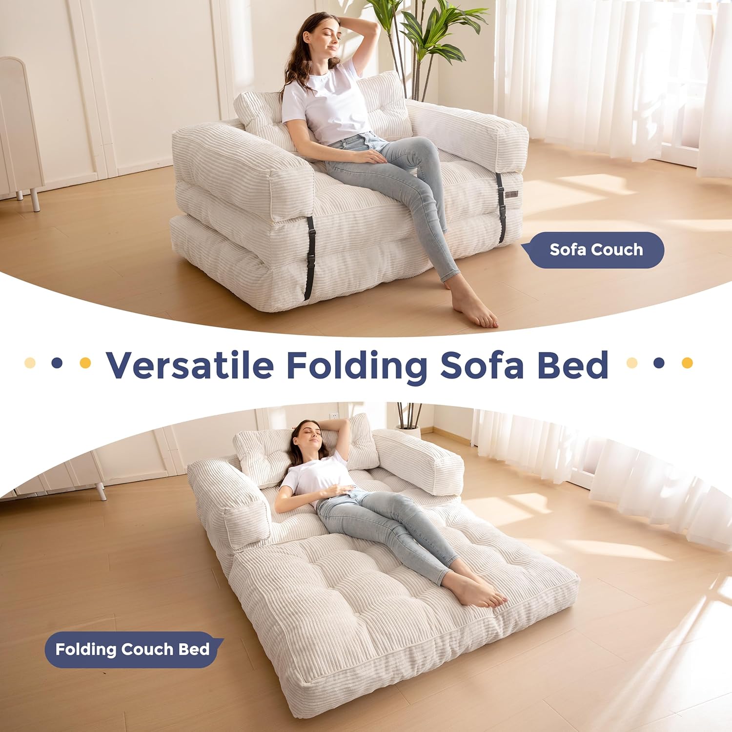 MAXYOYO L Shaped Folding Sofa Bed Convertible Sleeper with Pillow Armrest