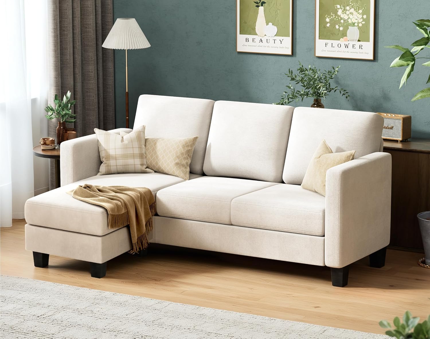 VICTONE Convertible L Shaped Sectional Sofa Couch 3 Seat with Ottoman
