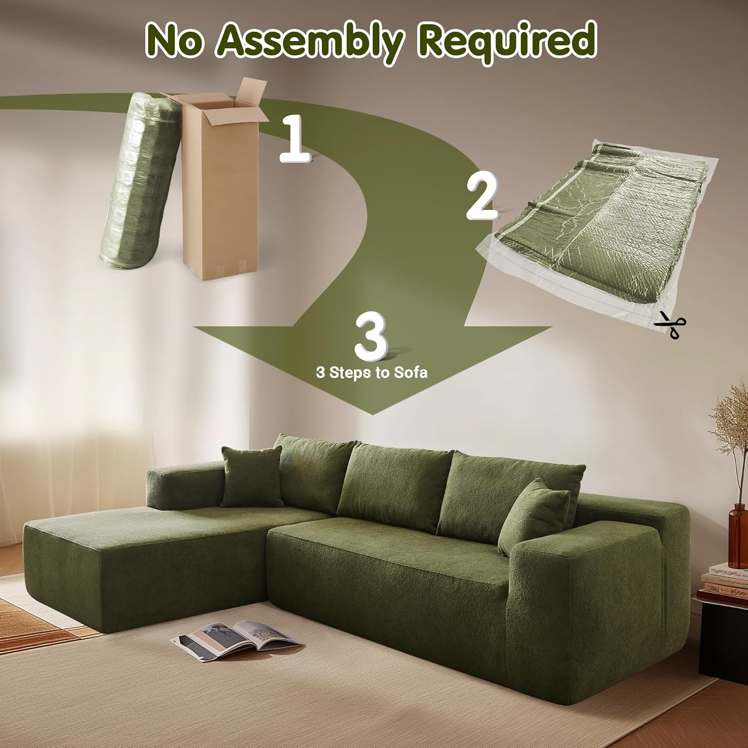 ovios Cloud Sectional Couch with L Shape Chaise Modern Modular Sofa