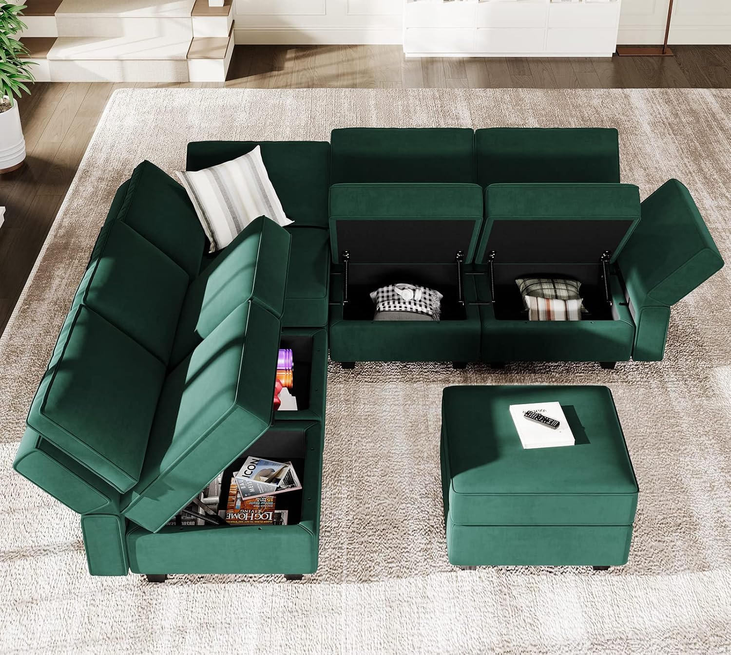 Belffin Velvet Modular Sectional Sofa with Ottoman Sleeper Bed Storage