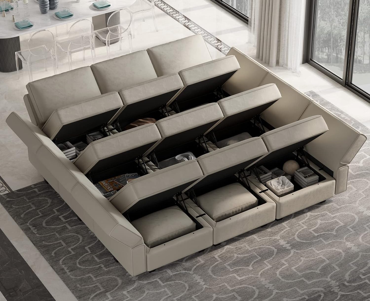 Belffin Velvet Modular Sectional Sofa with Ottoman Sleeper Bed Storage