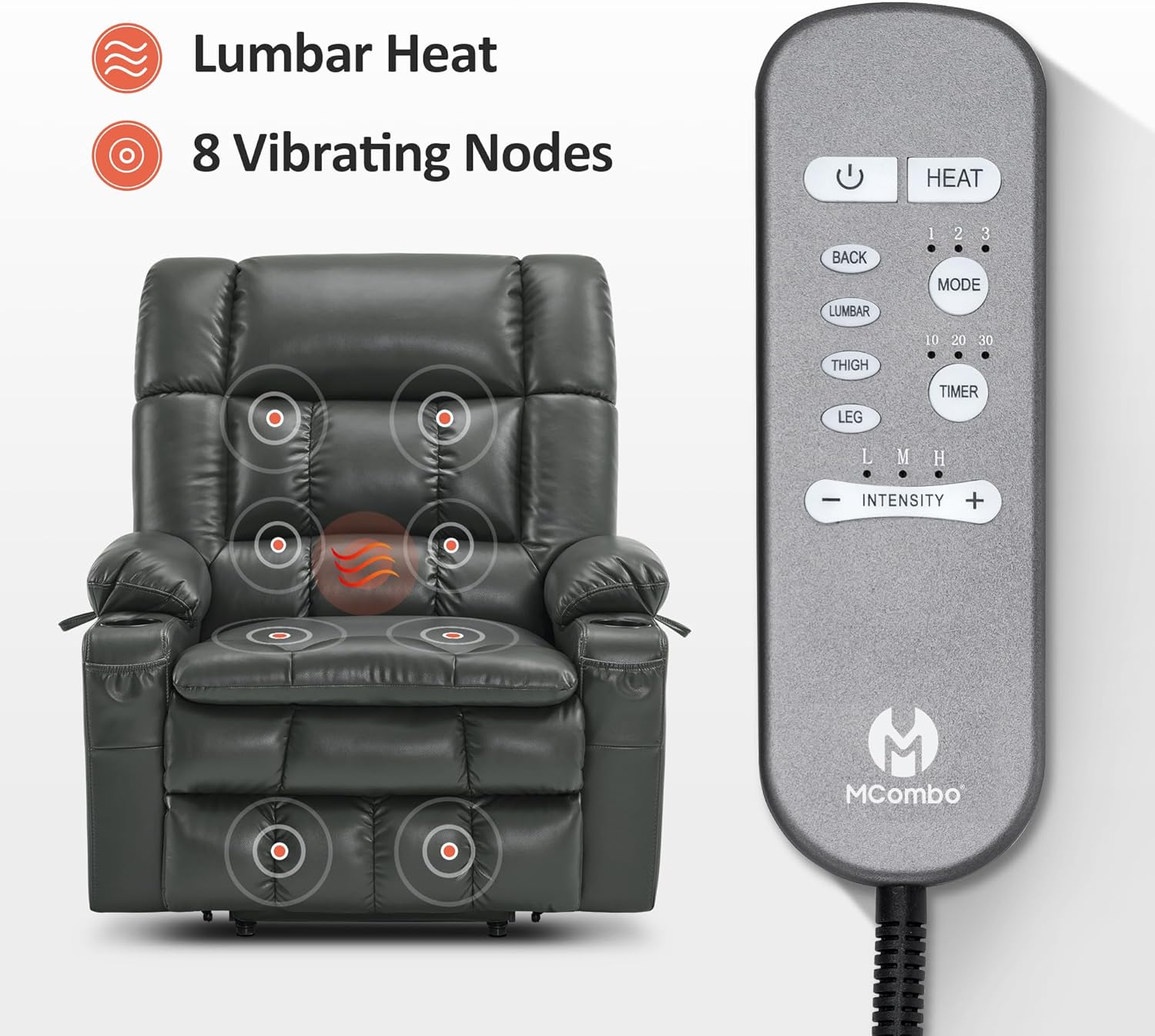 MCombo Dual Motor Power Lift Recliner Chair for Elderly with Heat Massage USB