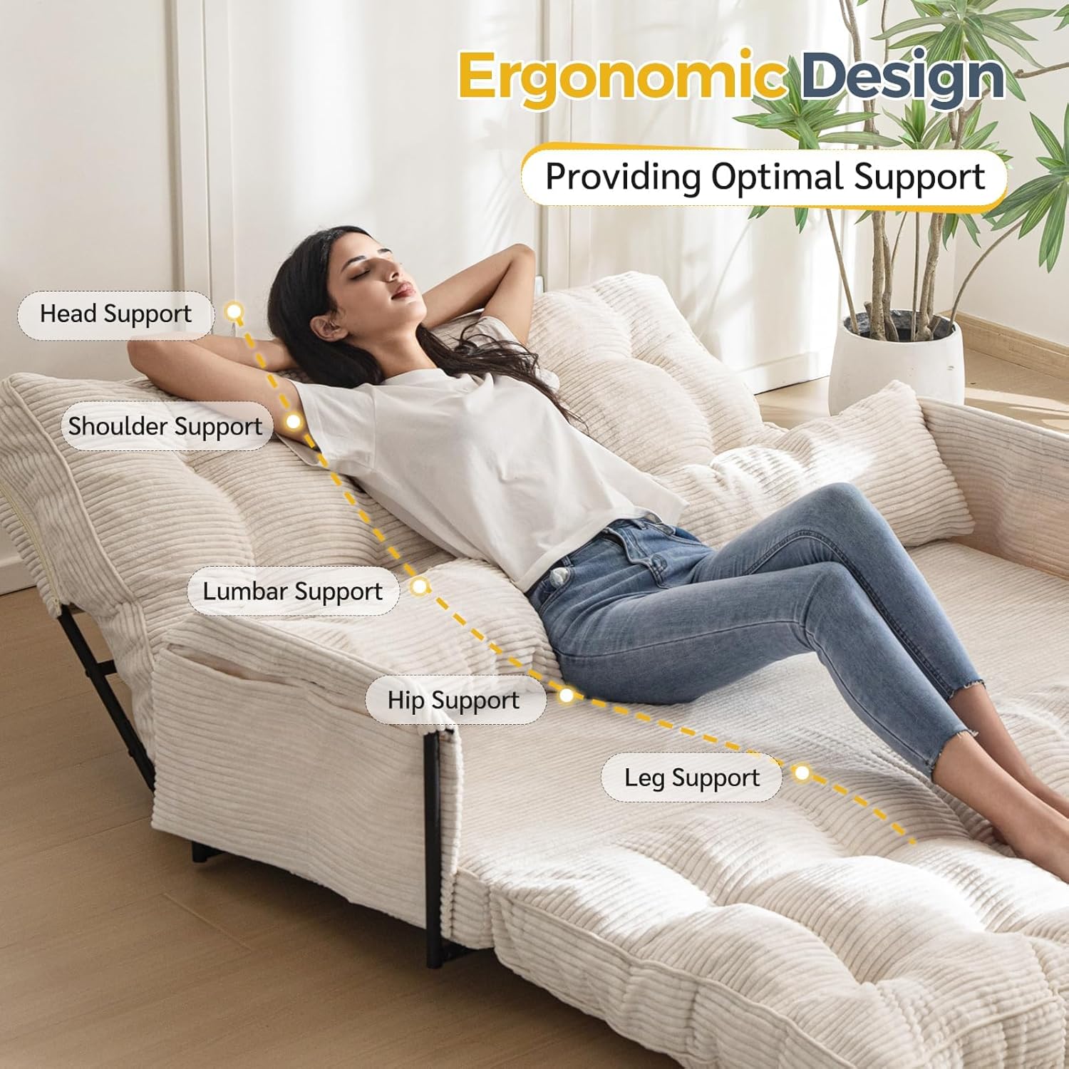 MAXYOYO Adjustable Floor Sofa Bed with Armrest Double Black Foldable Sleeper