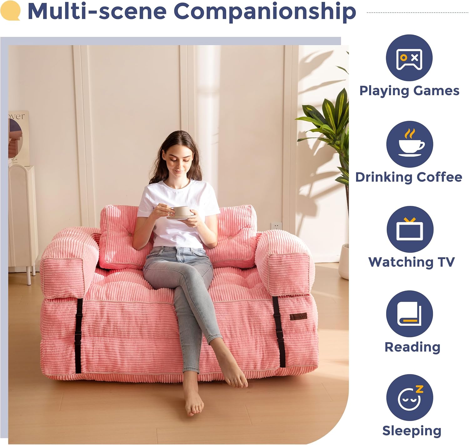 MAXYOYO L Shaped Folding Sofa Bed Convertible Sleeper with Pillow Armrest
