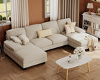 Furmax U-Shaped Sectional Sofa Couch 4 Seat Linen Fabric Double Chaise