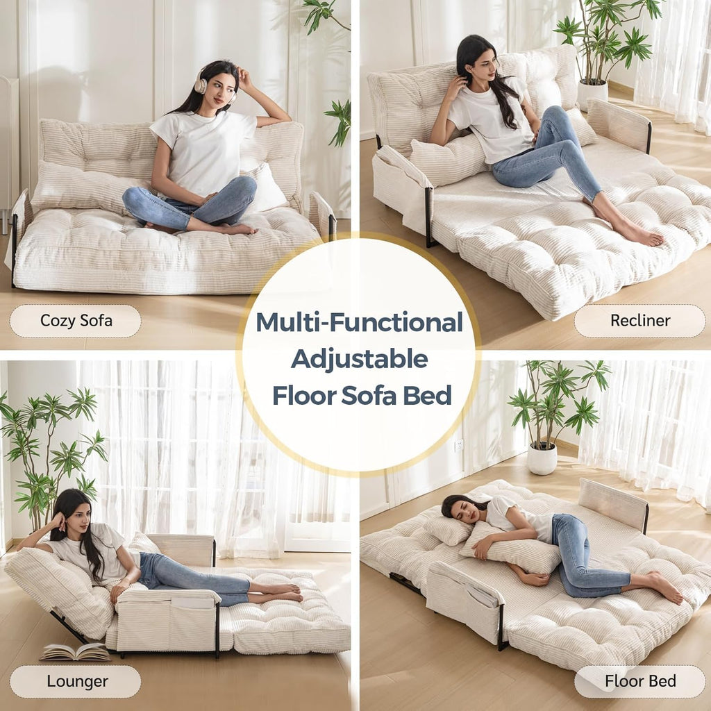 MAXYOYO Adjustable Floor Sofa Bed with Armrest Double Black Foldable Sleeper
