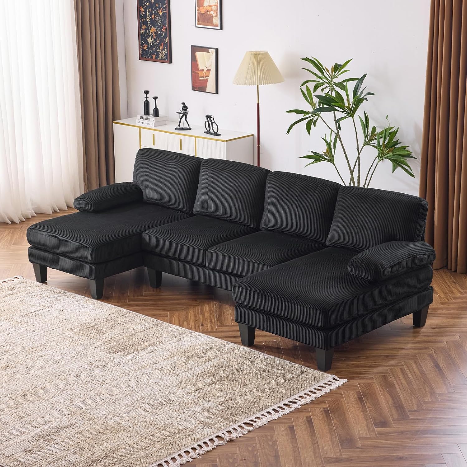 VINGLI 110 Sectional Couch U Shaped Sofa Set with Double Chaise Chenille Fabric