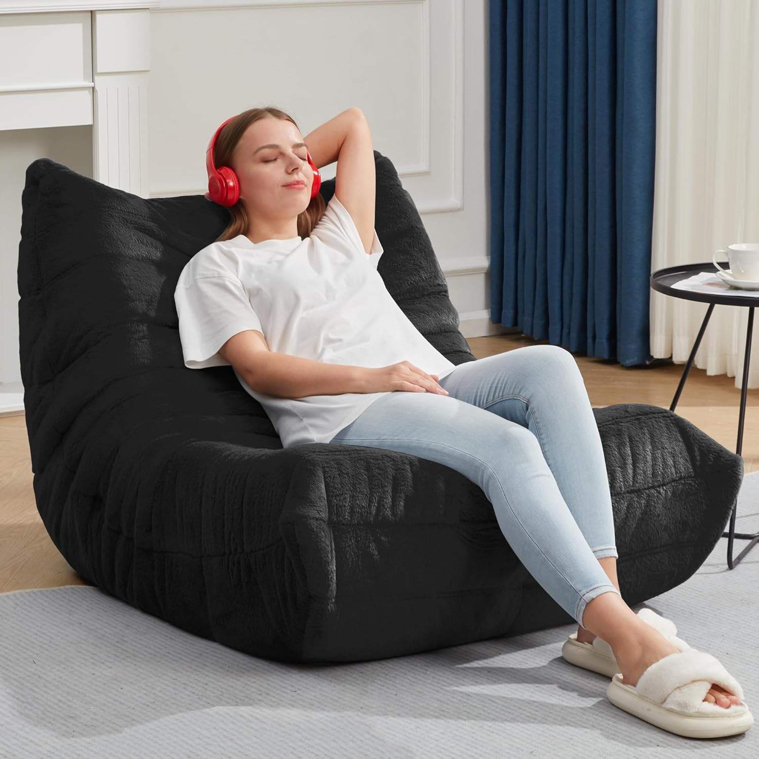 Hobestluk Giant Bean Bag Chair Memory Foam Faux Fur Sofa for Living Room