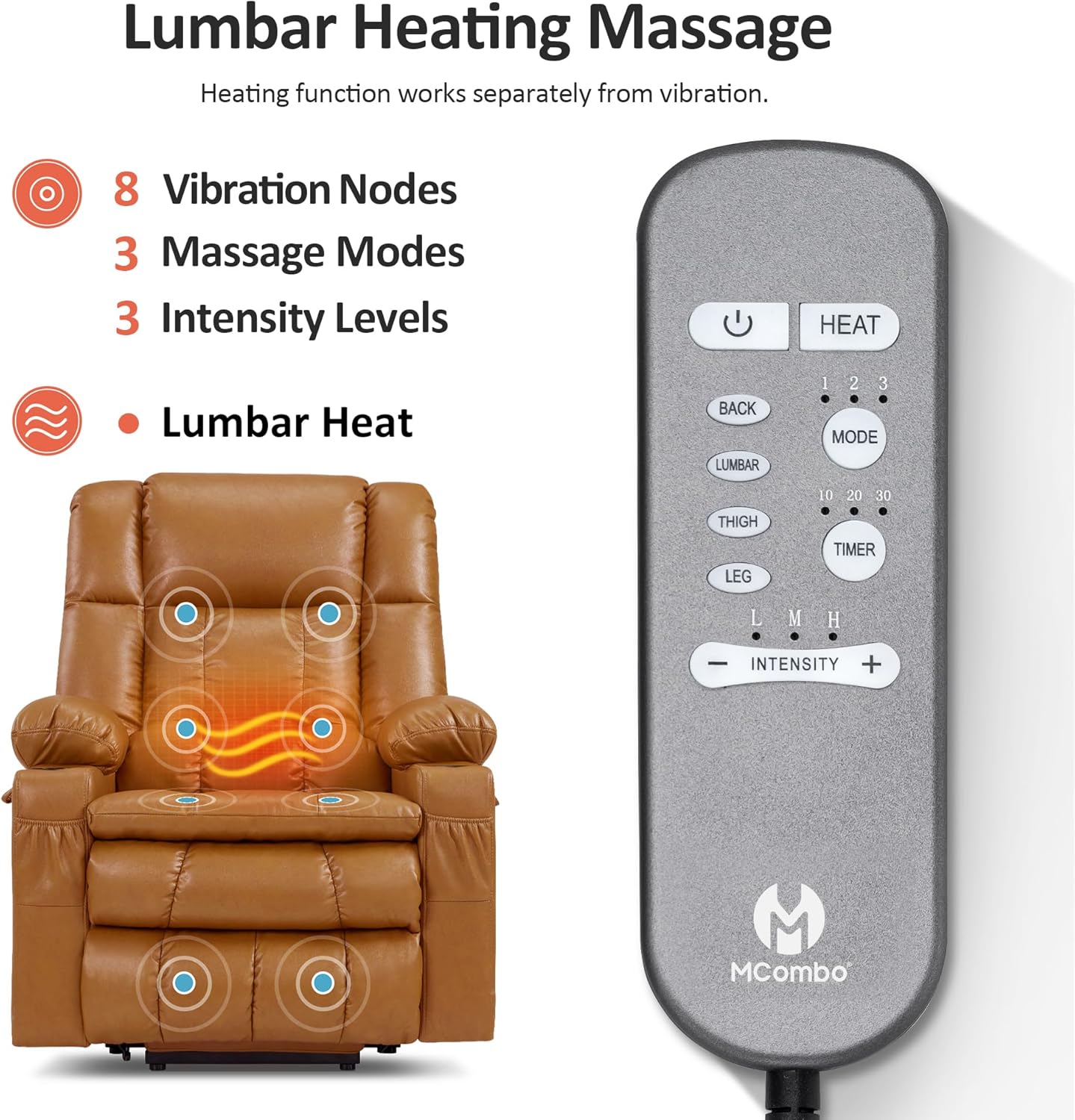 MCombo Dual Motor Power Lift Recliner Chair for Elderly with Heat Massage USB
