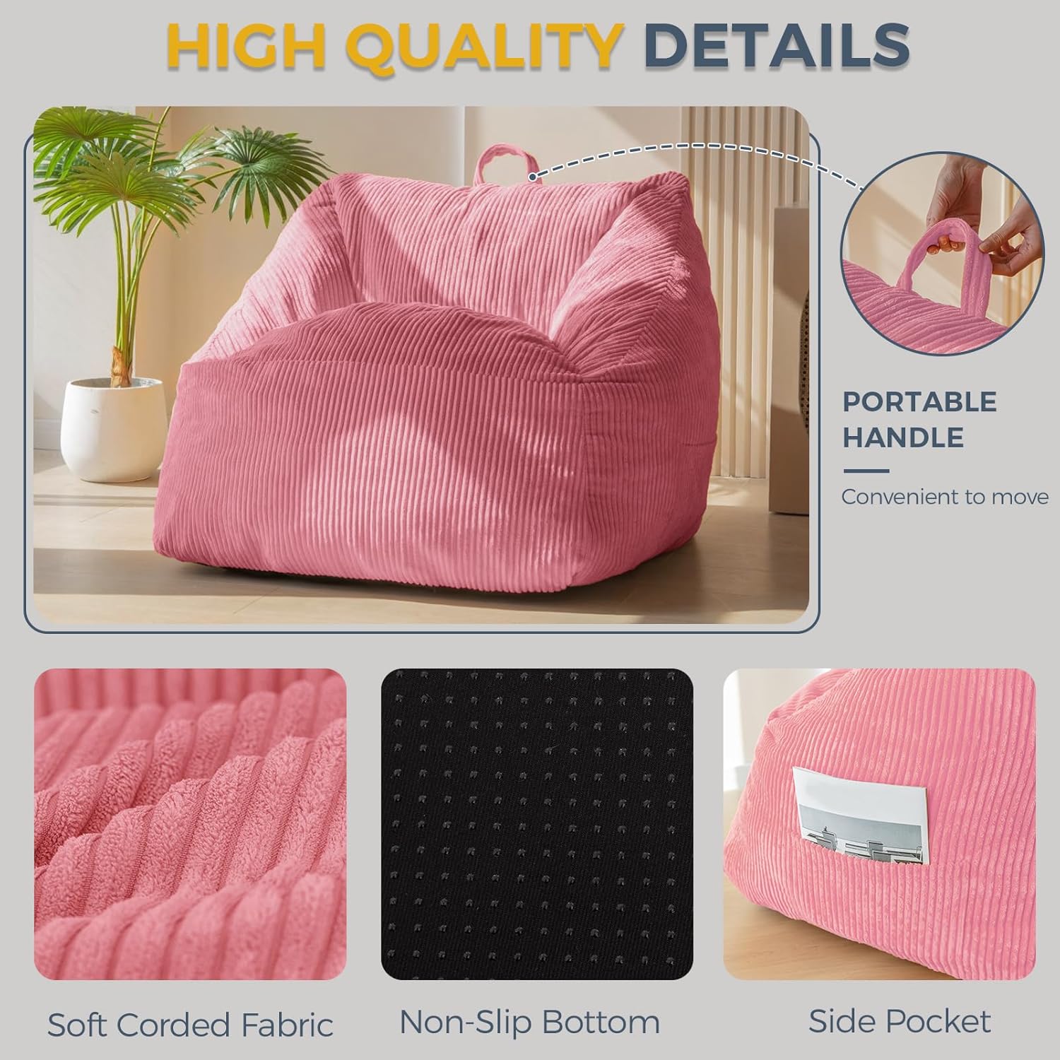 MAXYOYO Bean Bag Chair with Handle and Pocket for Adults Kids Teens