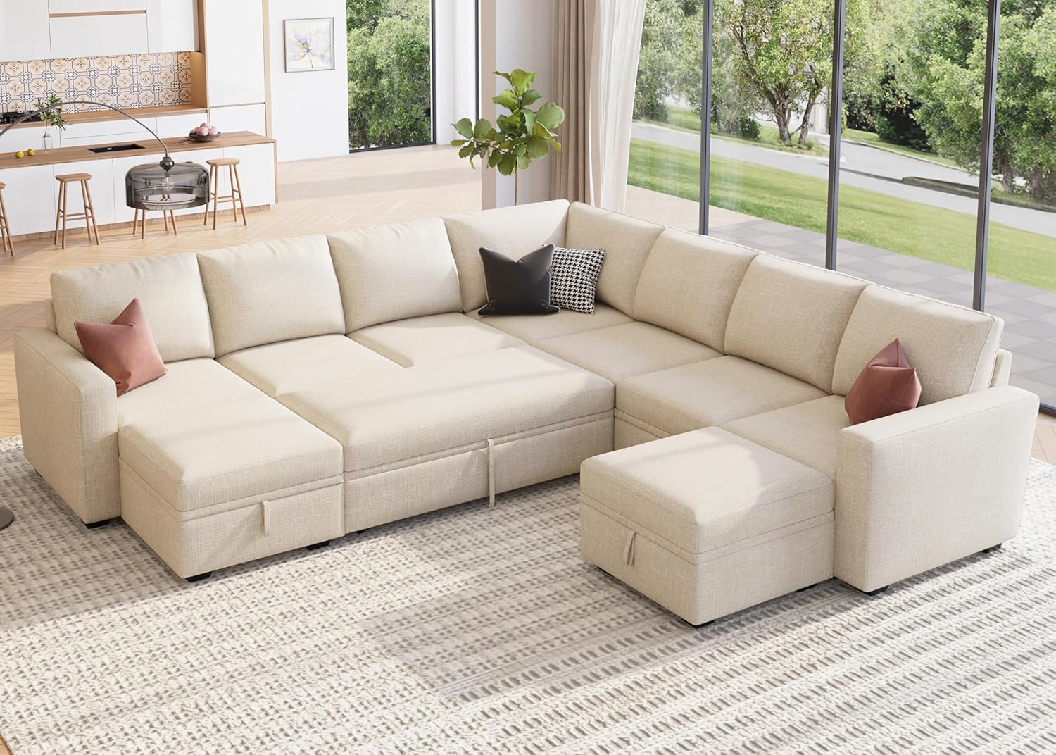 HONBAY Modular Sectional Sleeper Sofa L Shaped Couch with Pull Out Bed