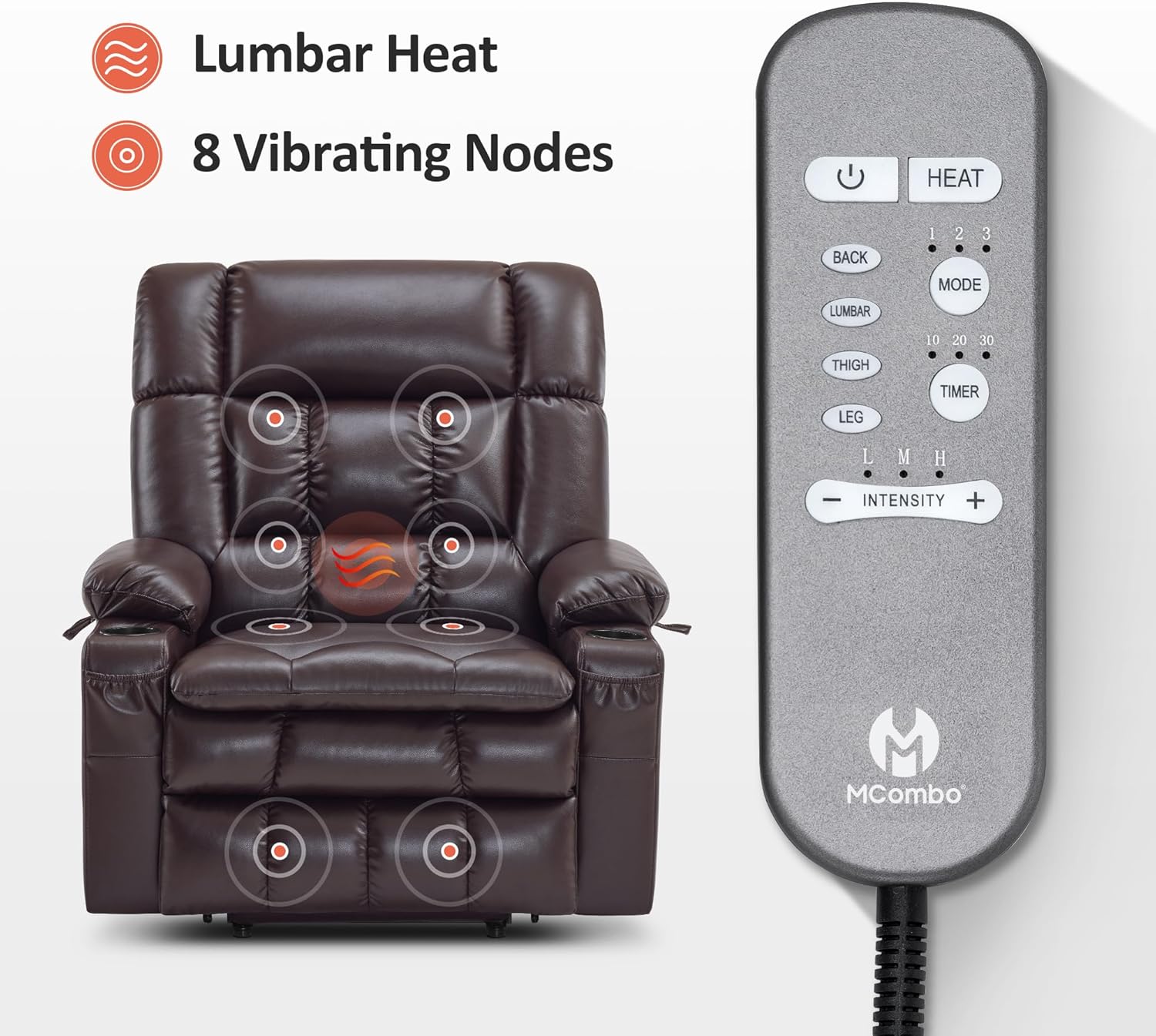 MCombo Dual Motor Power Lift Recliner Chair for Elderly with Heat Massage USB