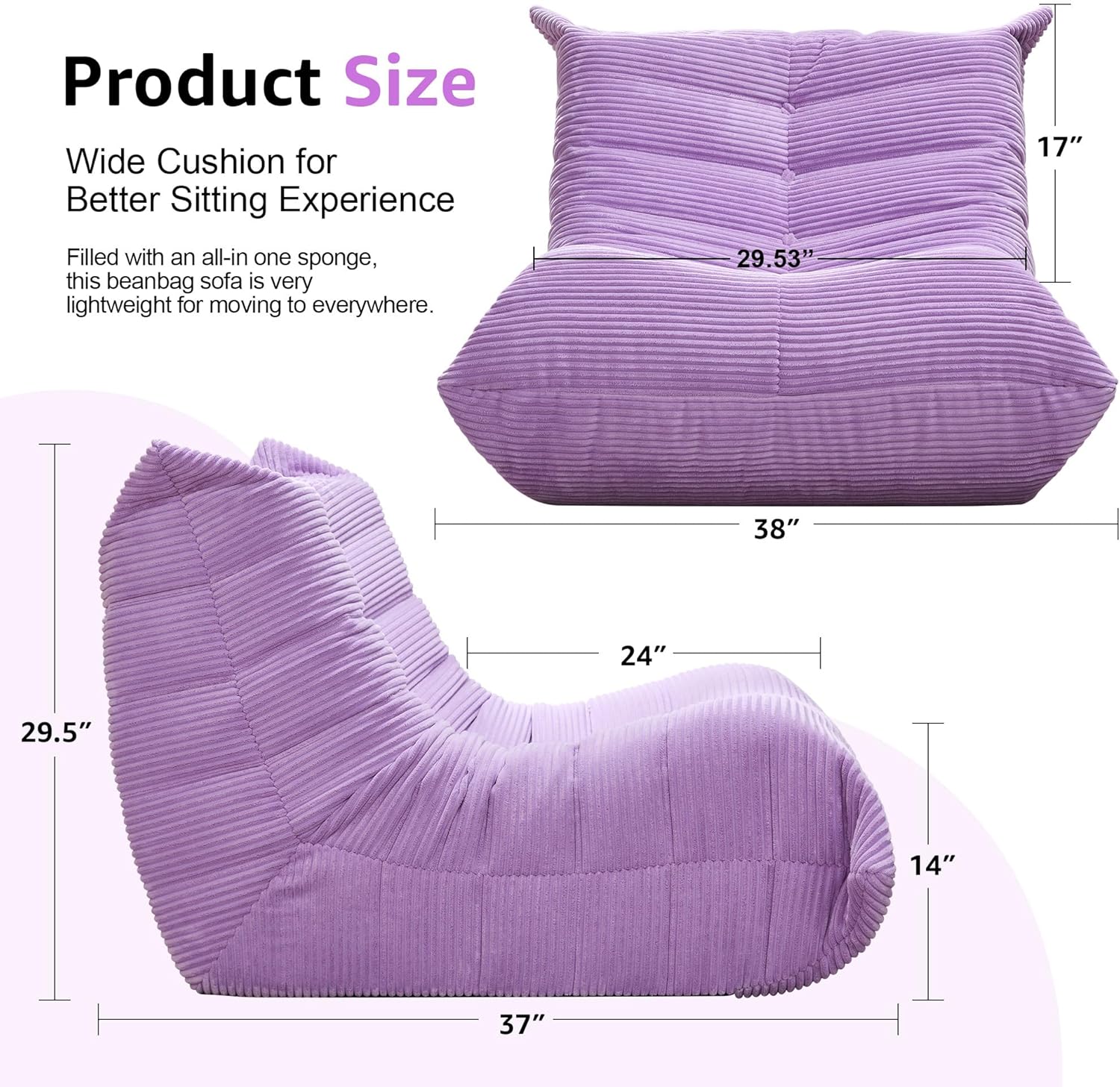 Hobestluk Giant Bean Bag Chair Memory Foam Faux Fur Sofa for Living Room