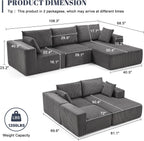 Weture 108" Modular Sectional Sofa Deep Seat Cloud L-Shape Couch with Chaise