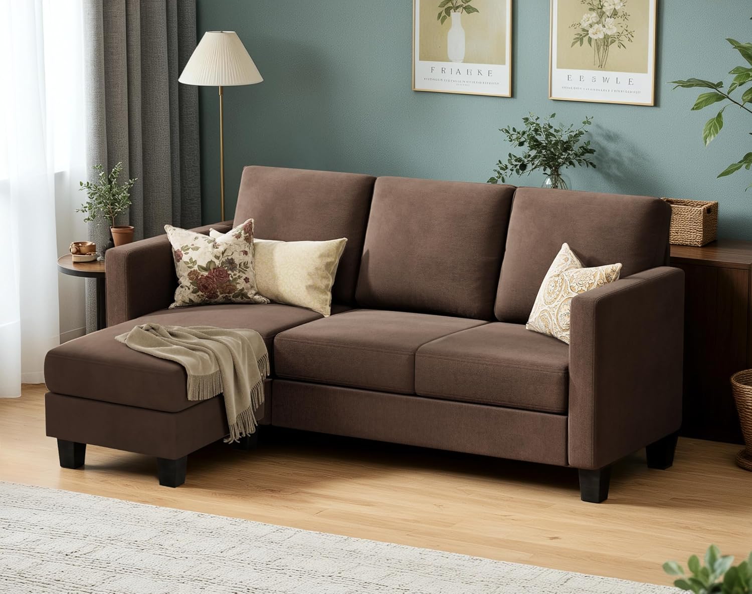 VICTONE Convertible L Shaped Sectional Sofa Couch 3 Seat with Ottoman