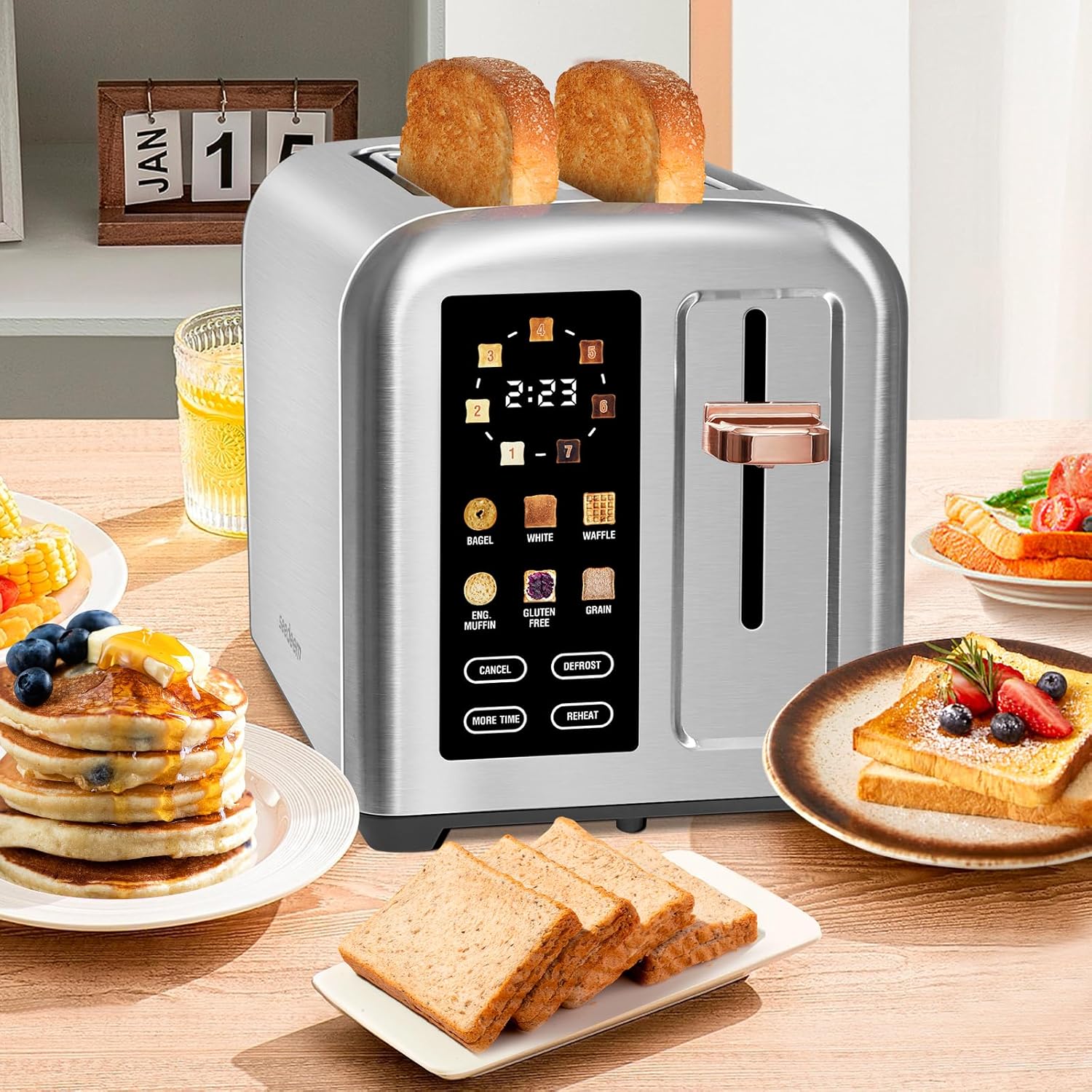 SEEDEEM 4 Slice Touch Screen Toaster LCD Display 7 Shade Settings Wide Slots 1800W