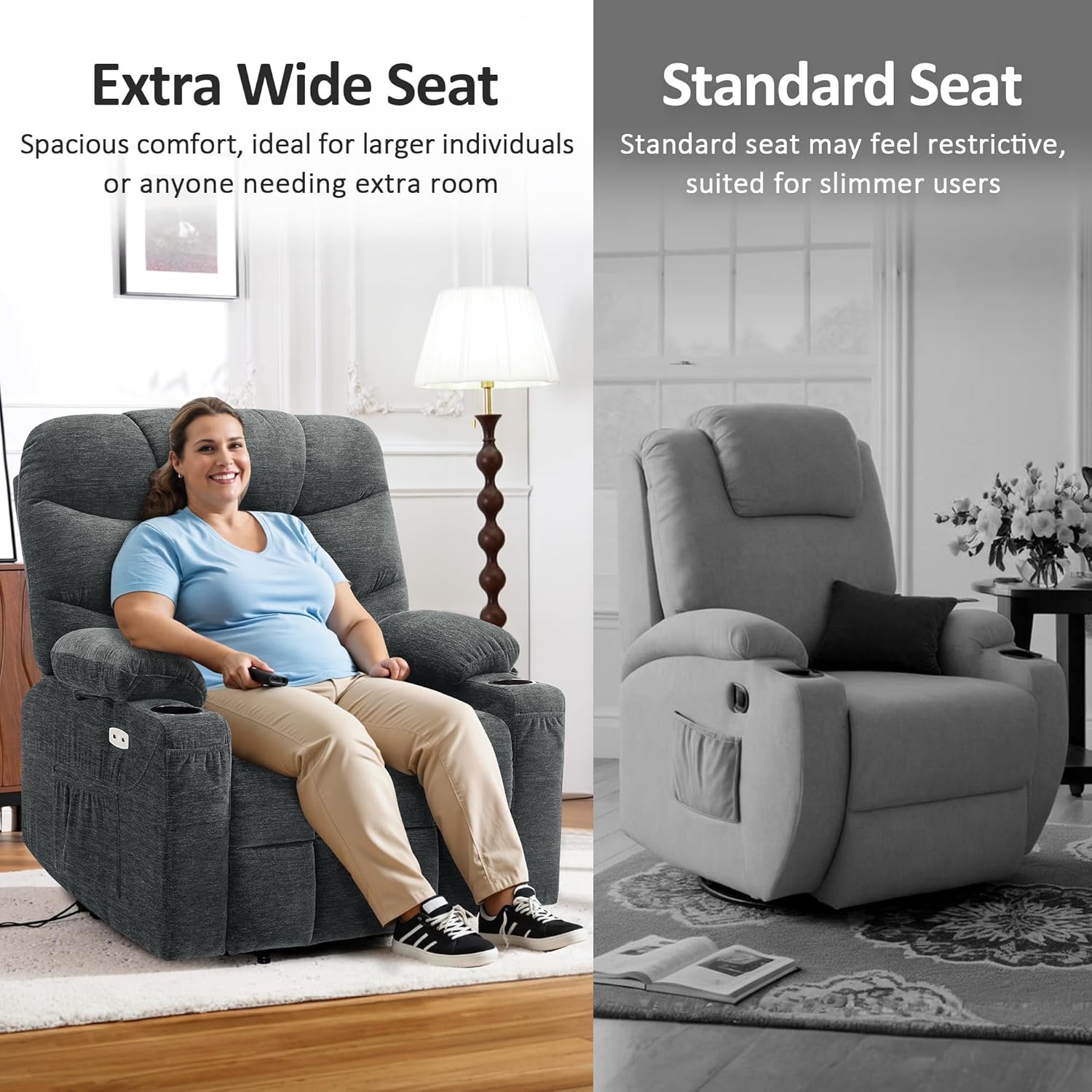 MCombo Power Lift Recliner Chair for Elderly with Extended Footrest Fabric