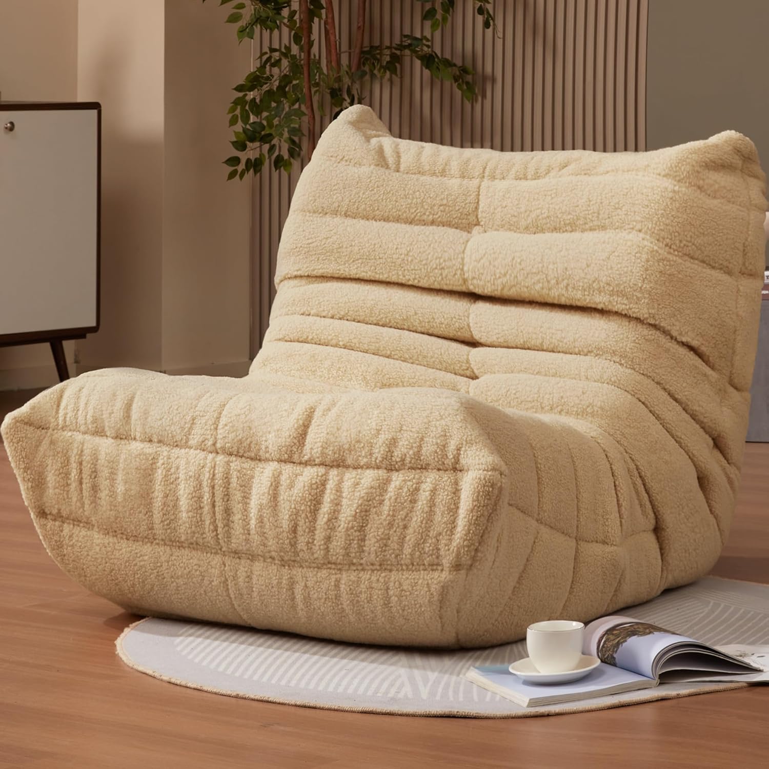 Hobestluk Giant Bean Bag Chair Memory Foam Faux Fur Sofa for Living Room