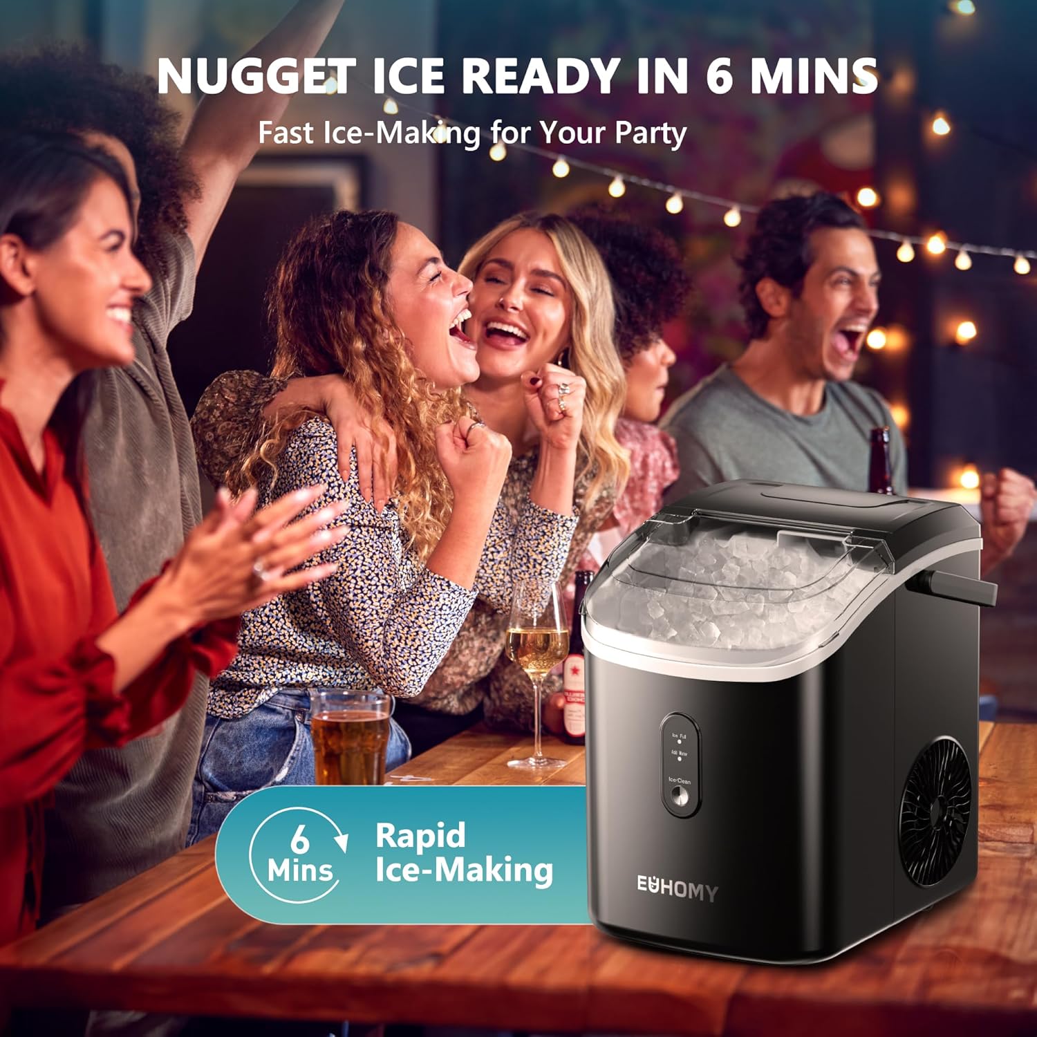 EUHOMY Nugget Ice Maker Countertop Portable 34lbs Daily with Handle