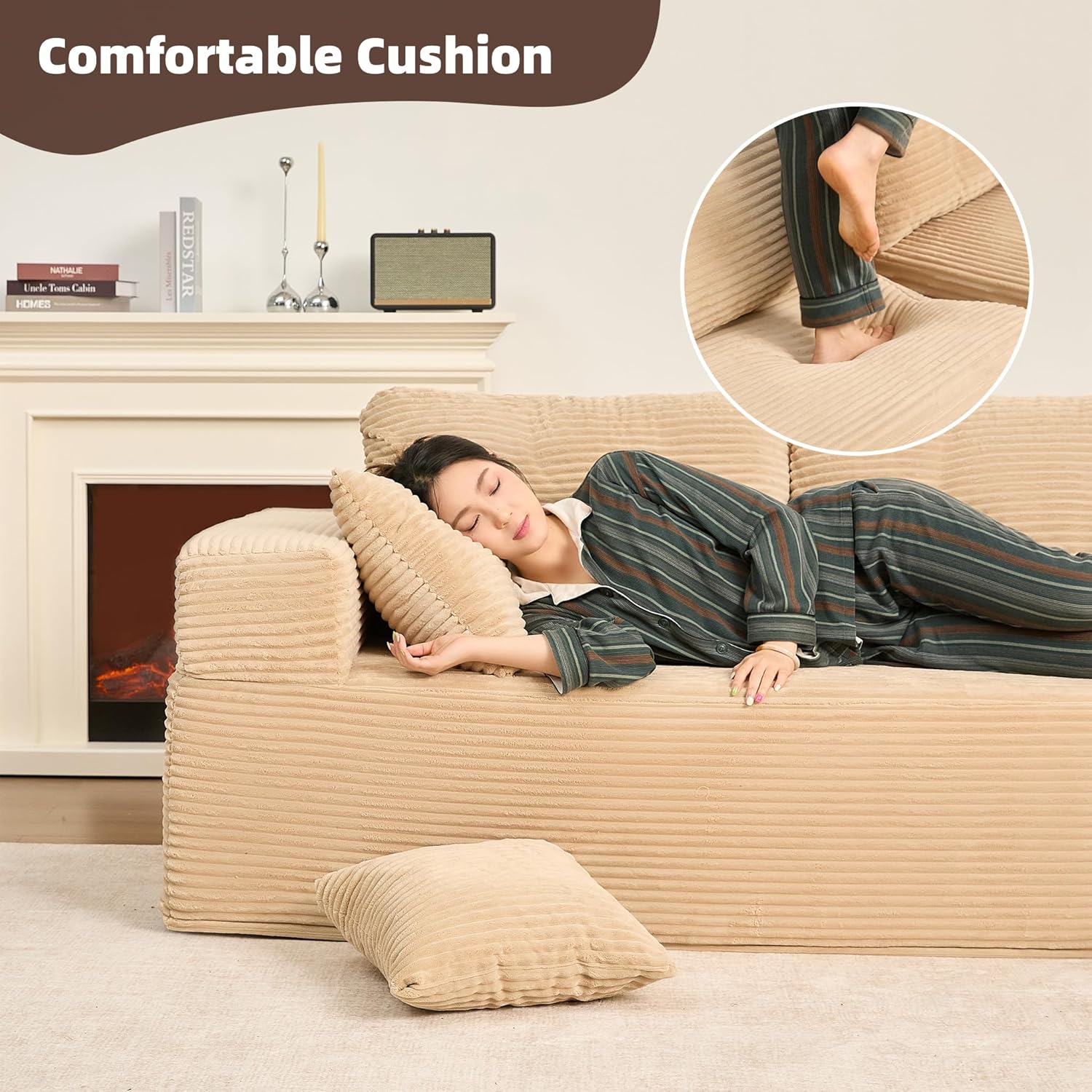 Afuson Boneless Sectional Sofa L Shape Deep Seat Cloud Couch Living Room