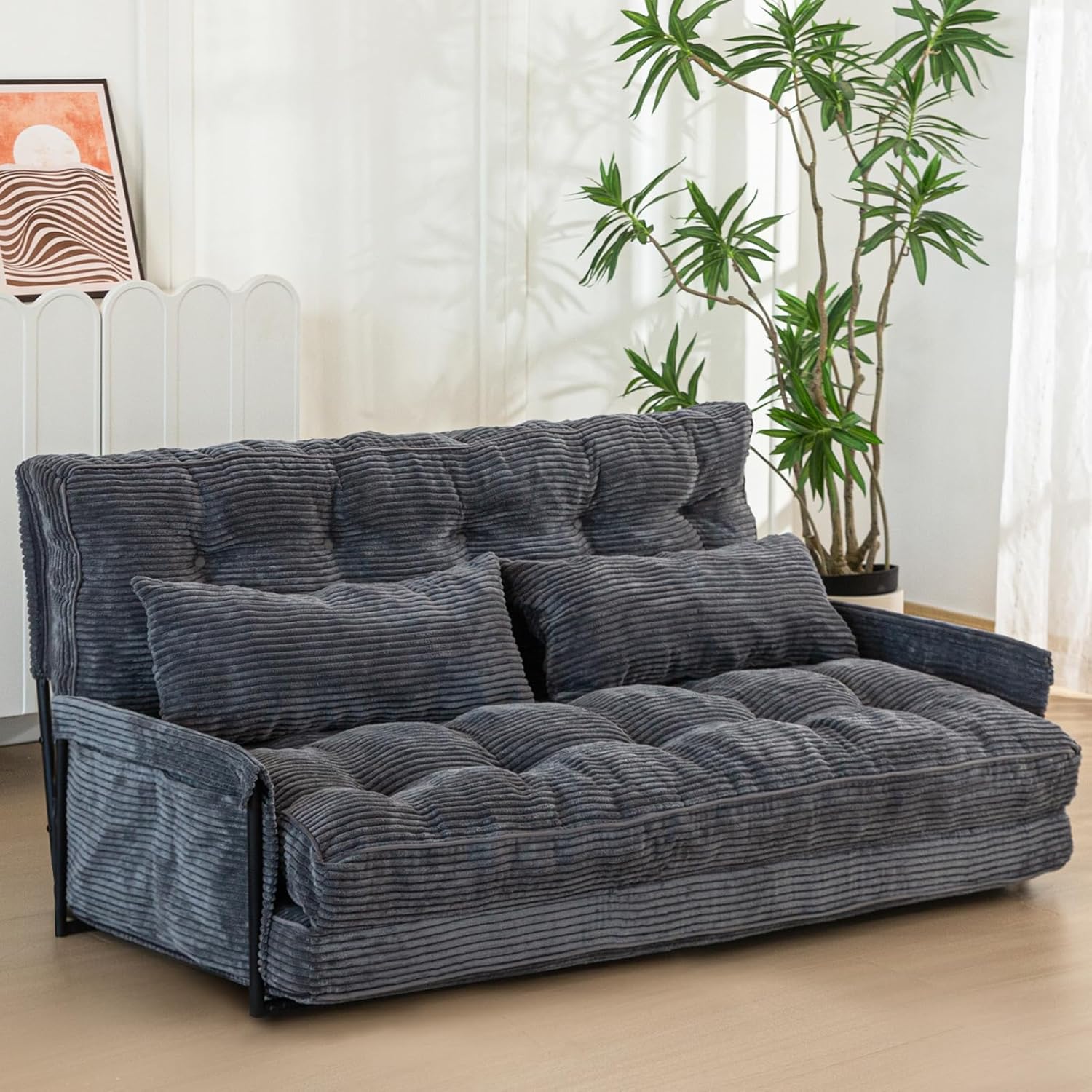 MAXYOYO Adjustable Floor Sofa Bed with Armrest Double Black Foldable Sleeper