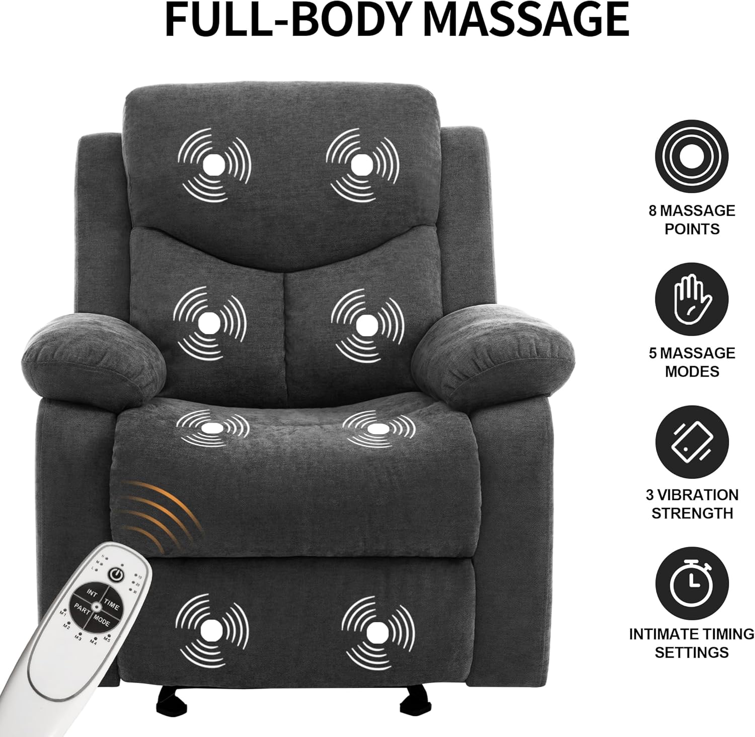 Sftaiyou Manual Rocker Recliner Chair Massage Fabric Overstuffed Soft Recliner