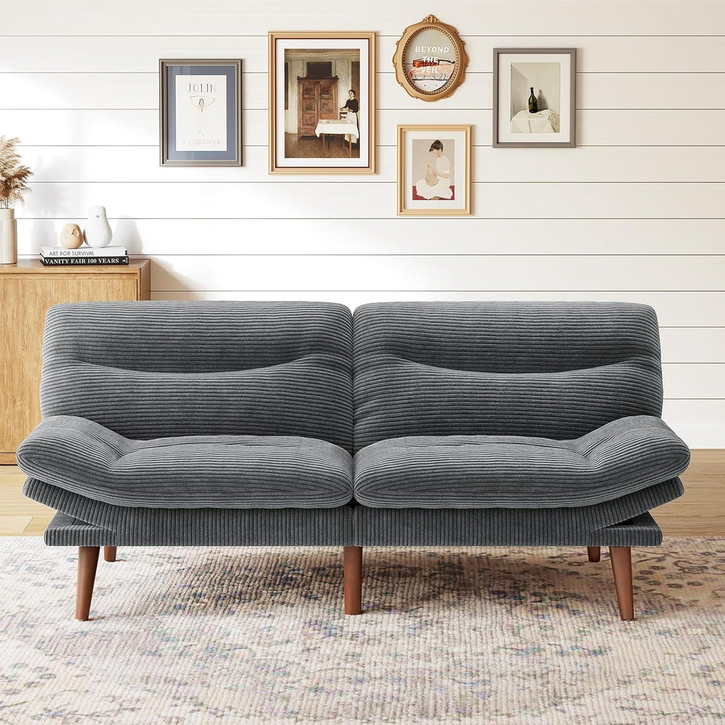 Marsail Futon Sofa Bed Convertible Corduroy Loveseat with Adjustable Backrest