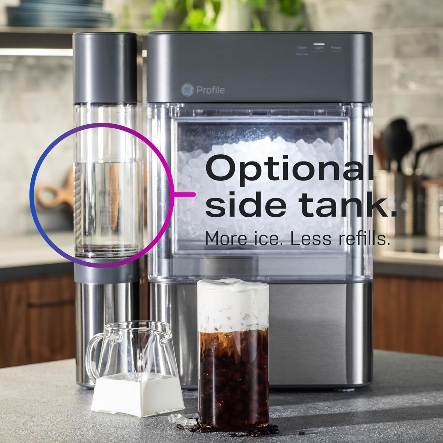 Profile Nugget Ice Maker Countertop 38lbs Smart WiFi Black Stainless Steel